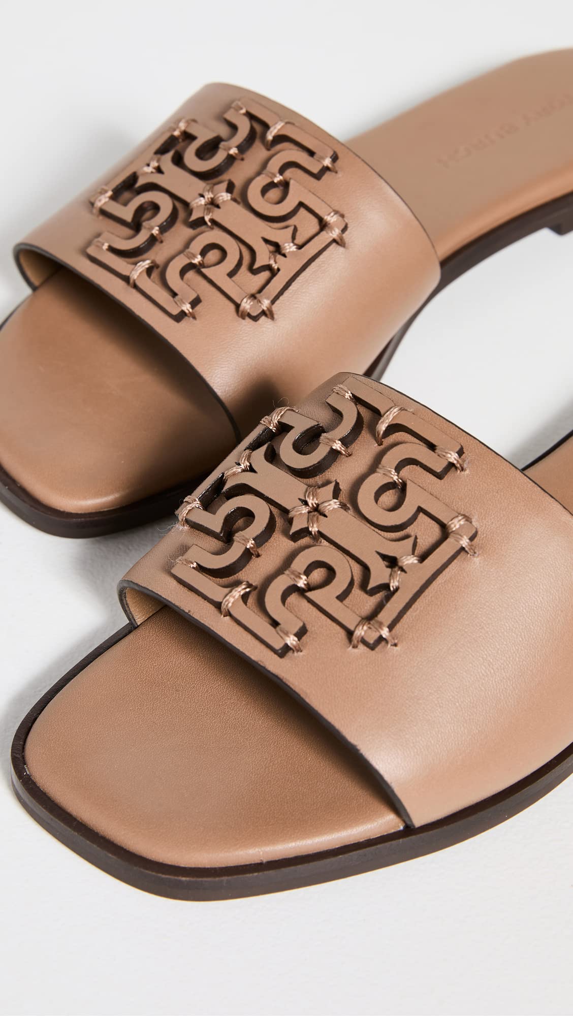 Tory Burch Women's INES Slides - Tan Leather Sandals Size 11 Medium US | Comfortable Summer Slide Sandals for Beach, Pool & Casual Wear