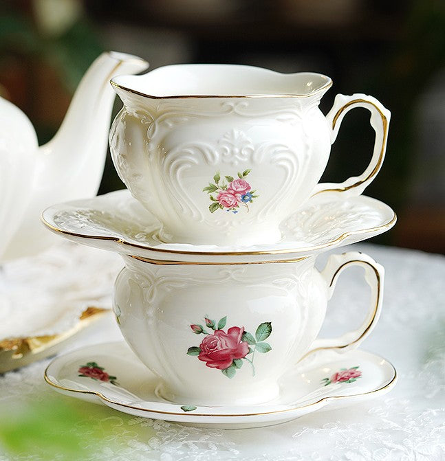 Elegant British Royal Rose Bone China Porcelain Tea Cup Set - Ceramic Coffee & Afternoon Tea Cups with Saucer in Gift Box - Perfect for High Tea, Bridal Showers & Luxury Home Decor