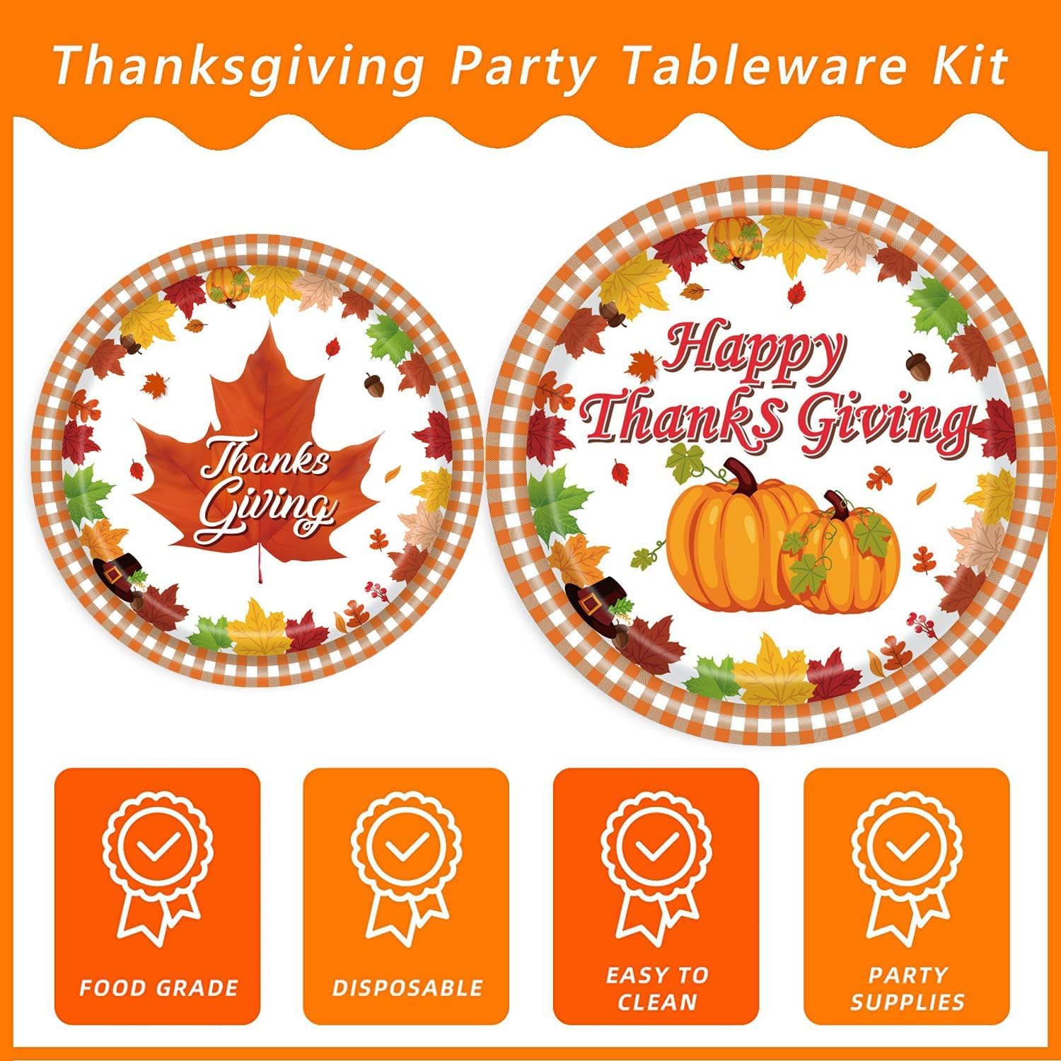 80 Pcs Fall Thanksgiving Party Supplies Set - Disposable Pumpkin & Turkey Themed Plates, Napkins, Tableware for Autumn Harvest Dinner - Perfect for Thanksgiving Gatherings, Family Feasts, and Holiday Celebrations (Serves 12)