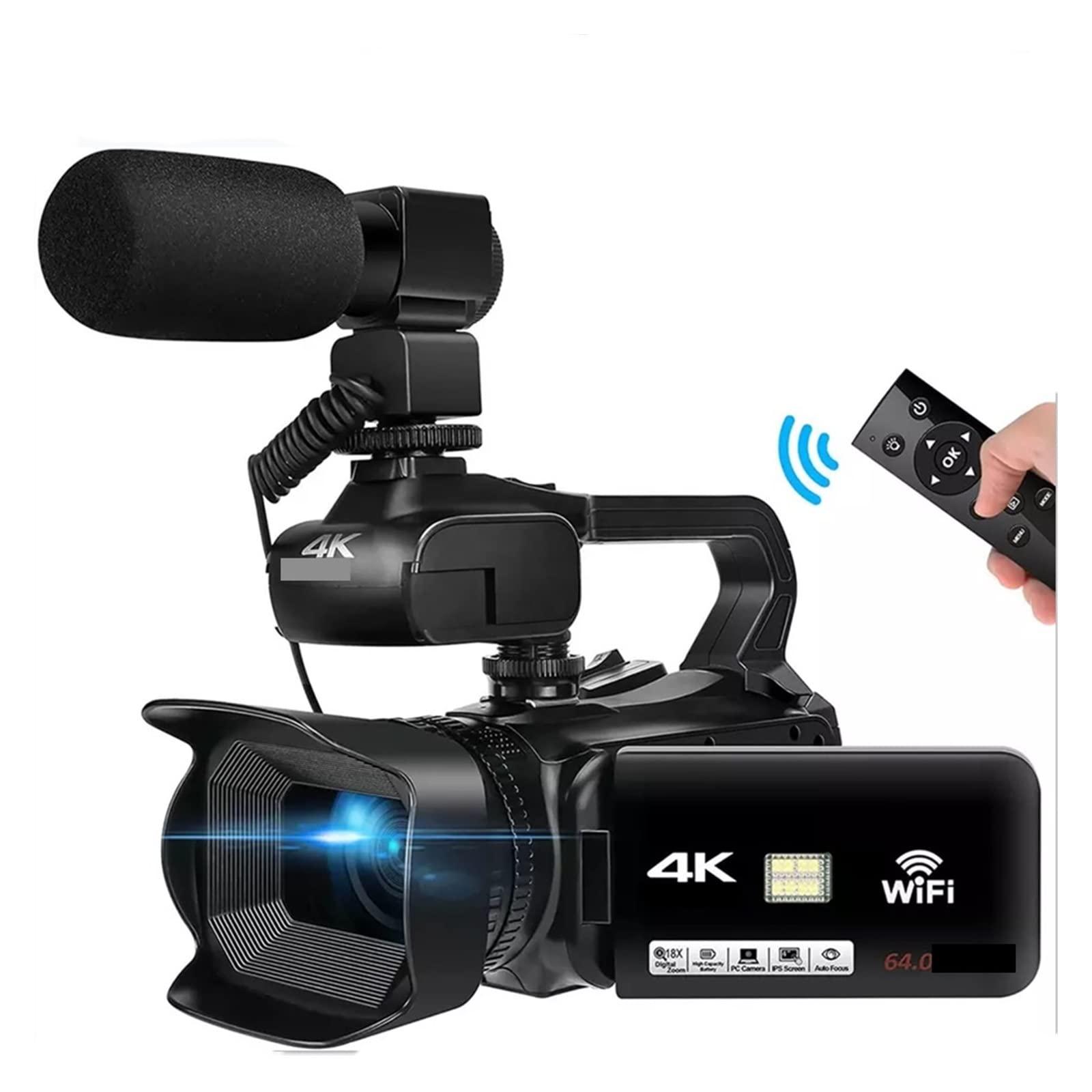 BODORME 4K 60FPS Vlogging Camera with 64MP, 18X Zoom & Rotating Touch Screen - Digital Camcorder for YouTube Live Streaming, Travel Vlogging, Photography (No SD Card, Wireless MIC Light Included)