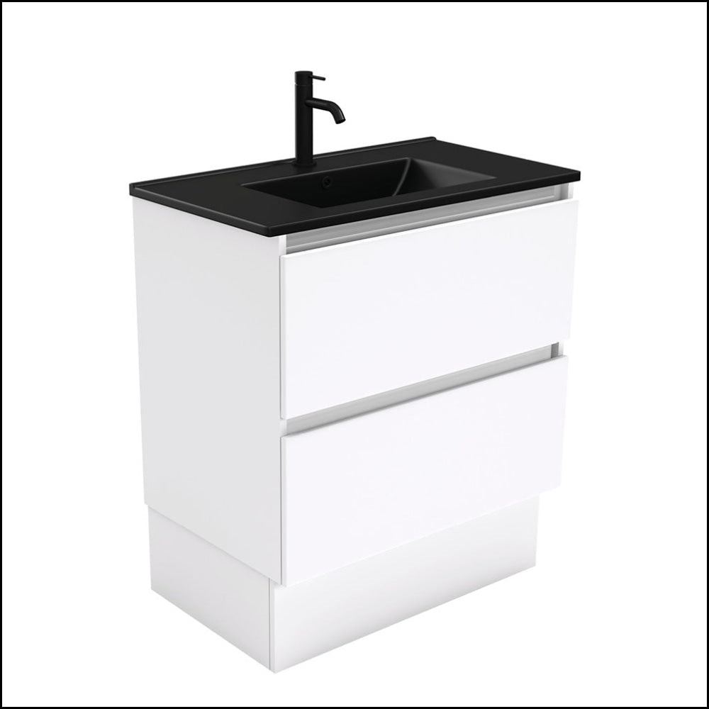 Fienza 750mm TCLB75QK Dolce Matte Black Quest Vanity with Kickboard in White - Modern Bathroom Vanity for Small Spaces, Perfect for Apartments & Powder Rooms