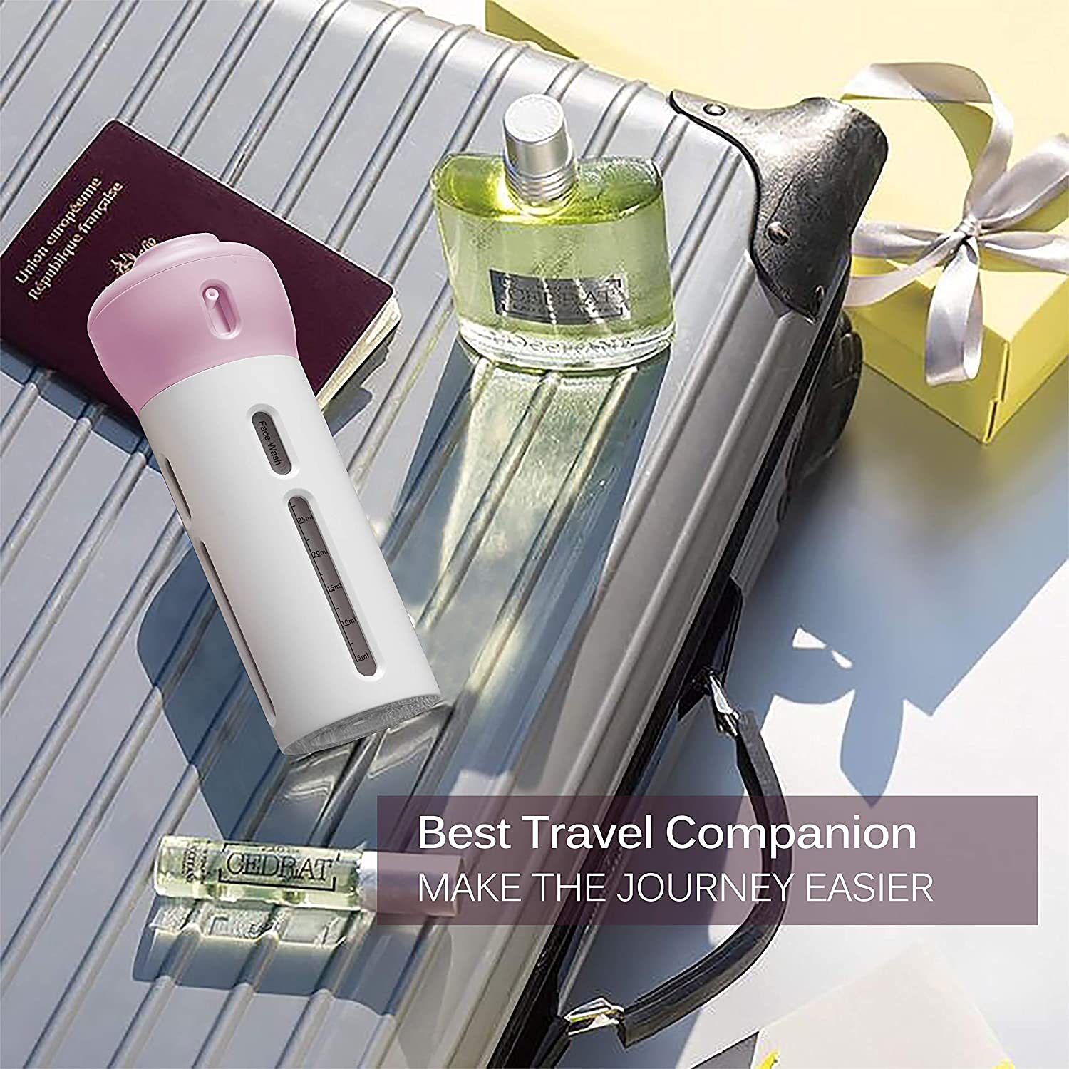 Slyford ABS 4-in-1 Travel Shampoo Lotion Gel Dispenser Set - 4x 40ml Leak-Proof Cosmetic Pump Bottles for Shampoo, Conditioner, Body Wash & Lotion (Multi-Color) - Perfect for Gym, Travel, Camping & Home Bathroom Organization