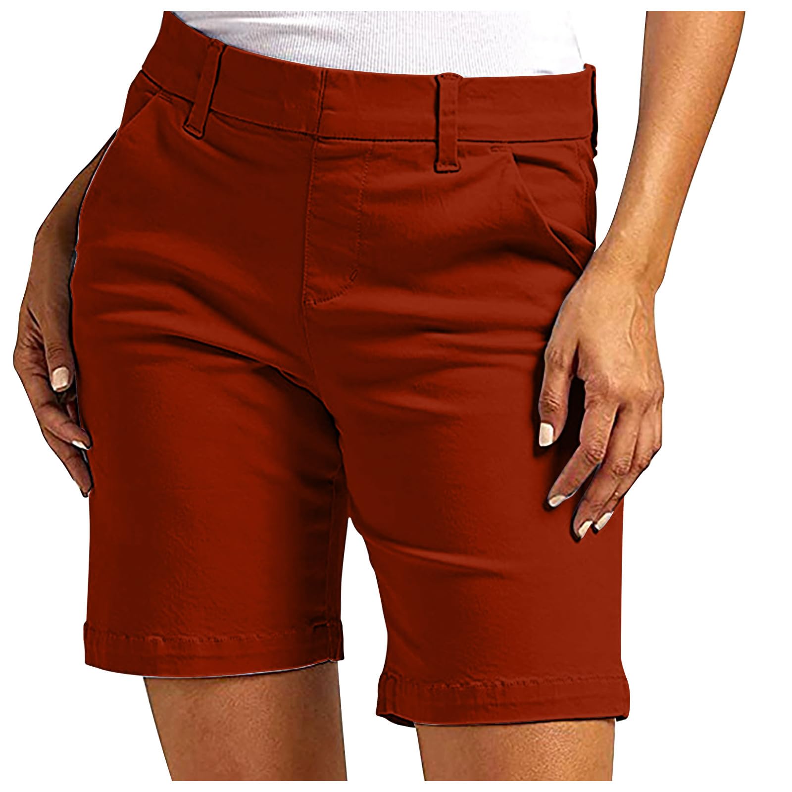 Women's Twill Stretch Bermuda Shorts - Plus Size Elastic Waist Hiking Shorts with Pockets | Comfortable for Walking, Travel & Outdoor Activities