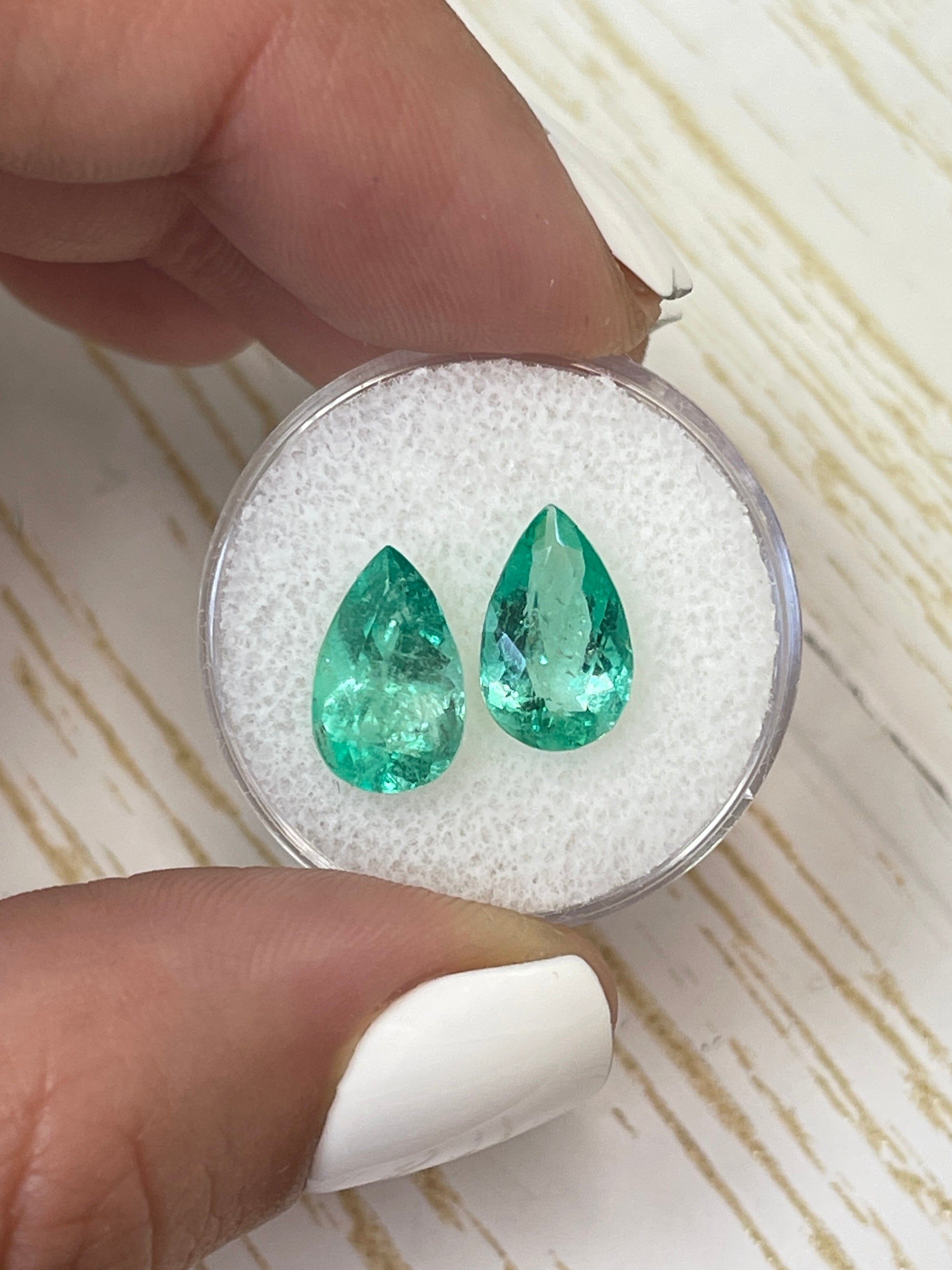 4.76tcw 12x7.5mm Matching Pair Colombian Emerald Pear Cut Loose Gemstones for Jewelry Making & Engagement Rings