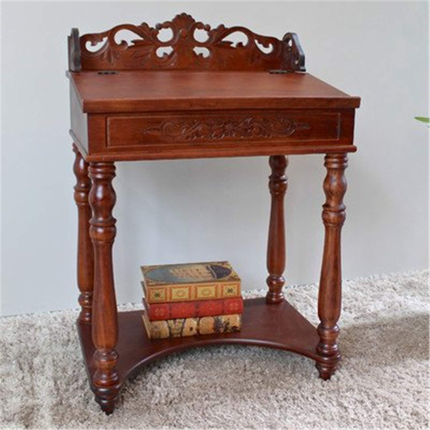 Handcrafted Small Carved Writing Desk - Vintage Home Office Furniture for Study & Library | International Caravan Collection | Perfect for Small Spaces & Cozy Reading Nooks