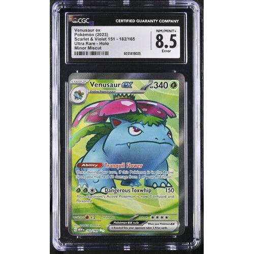 2023 Pokemon Mew 151 Venusaur EX Miscut Error Card 182/165 CGC 8.5 Graded - Rare Collectible for TCG Players & Pokemon Fans - Perfect for Display, Trading, and Investment