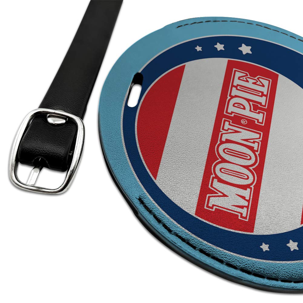 MoonPie Round Leather Luggage Tag - Durable Suitcase ID Card Holder for Travel Bags - Perfect for Carry-On Identification & Personalization