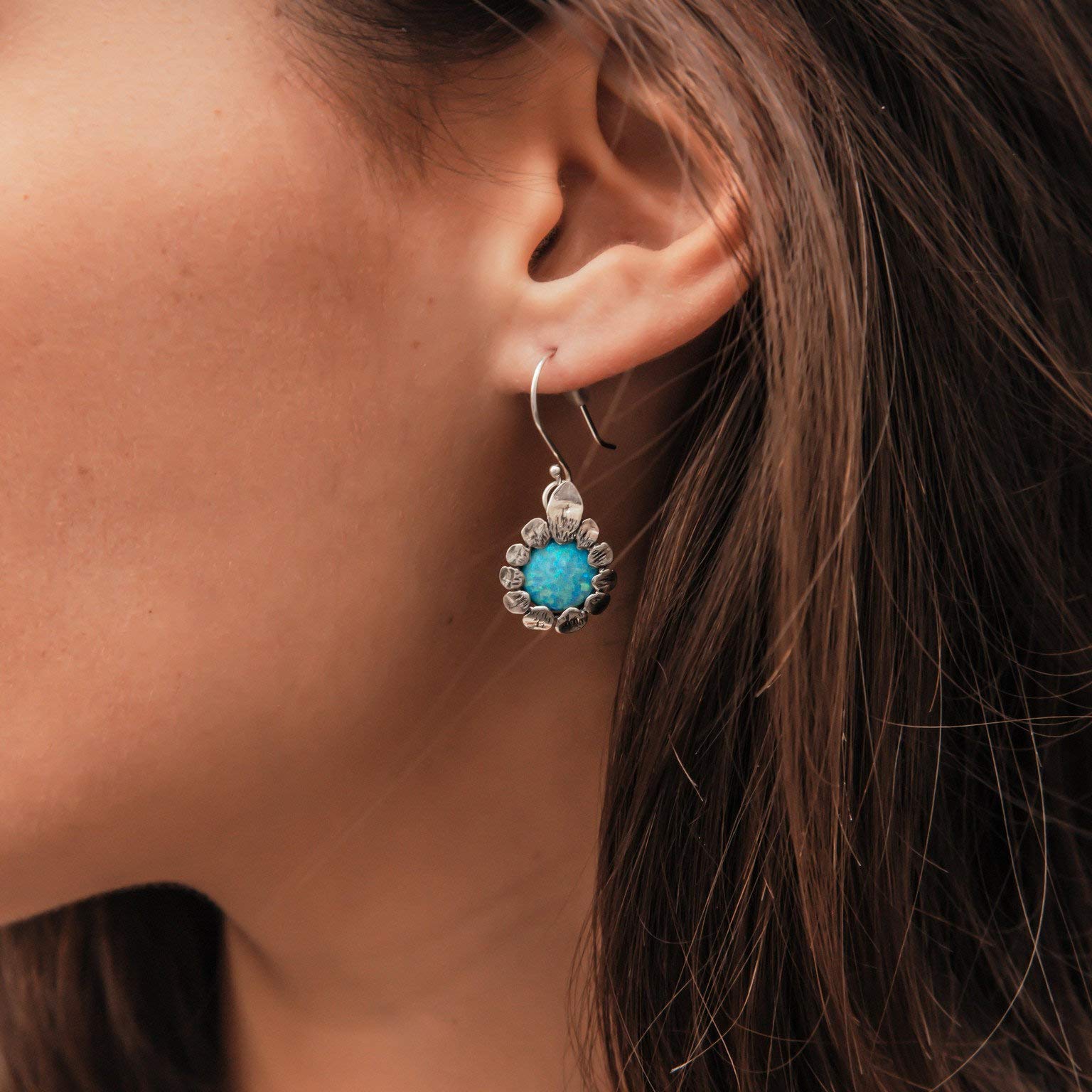 Elegant 2.2 Carat Blue Opal Sterling Silver Dangle Earrings for Women | 925 Silver Jewelry | Perfect for Parties, Weddings & Special Occasions