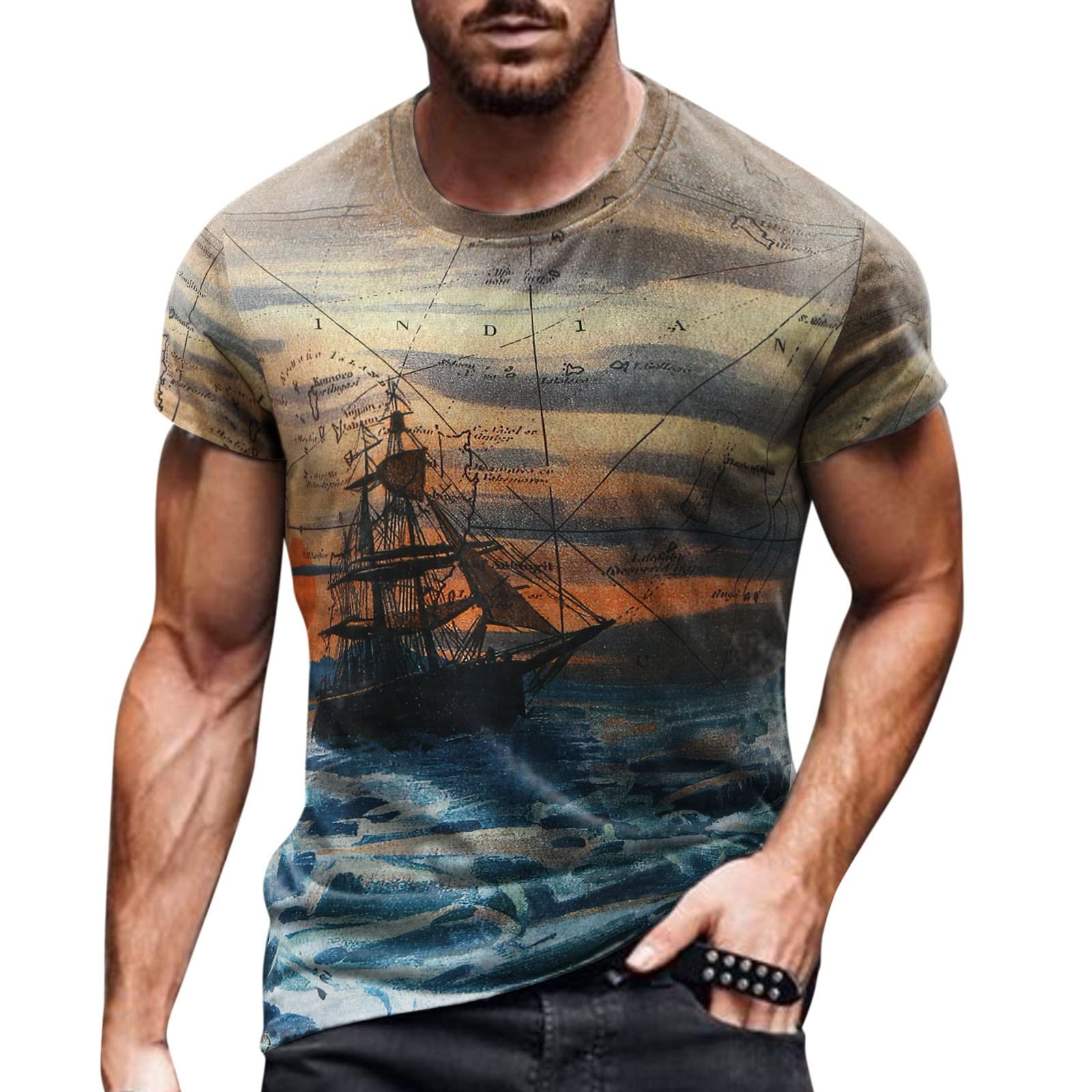 Vintage Distressed Printed T-Shirt for Men - Retro Casual Short Sleeve Round Neck Top for Spring Summer Fashion | Perfect for Streetwear, Casual Outings & Music Festivals