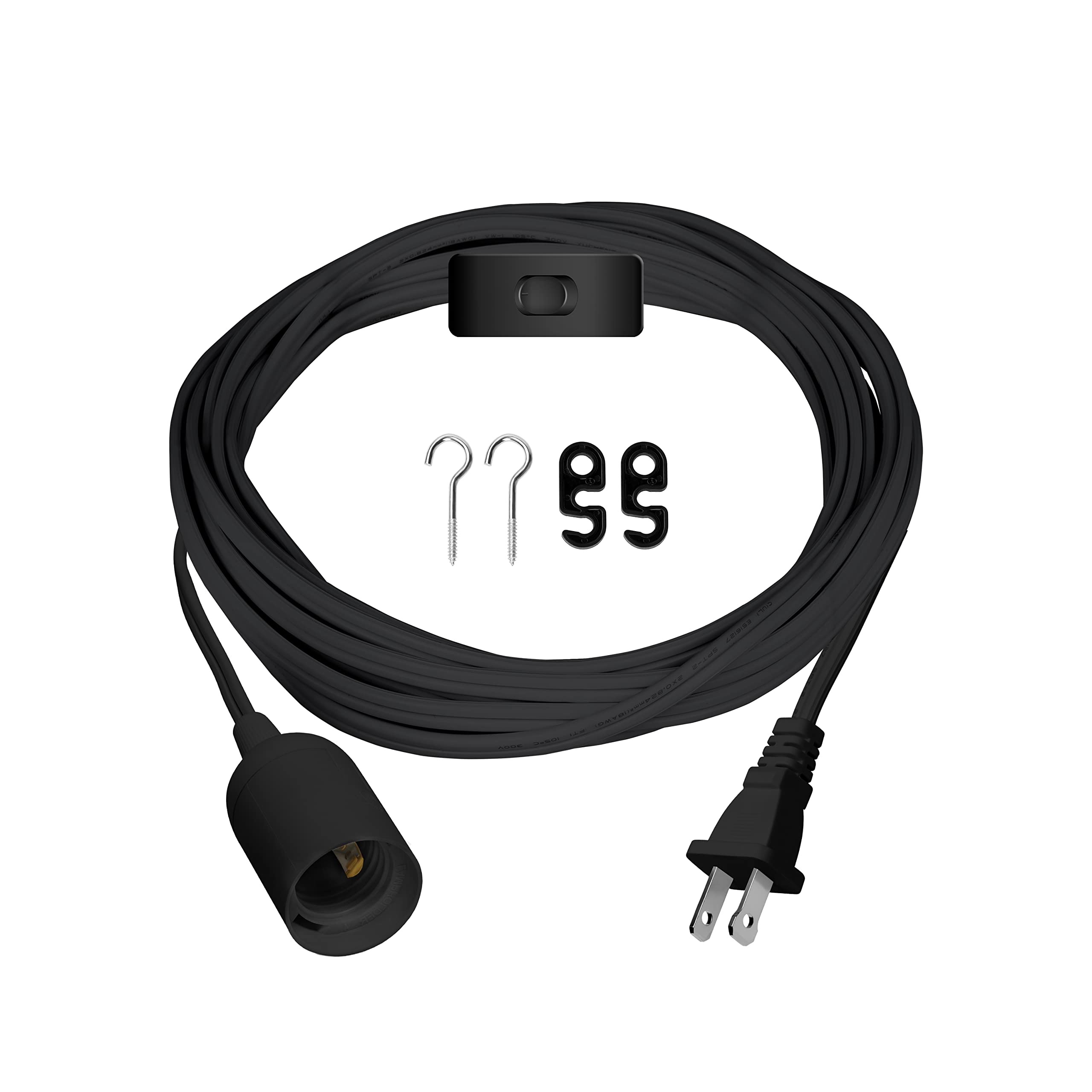 YSSOA 20ft Black Hanging Pendant Light Cord with E26 Socket & On/Off Switch - 1 Pack (Bulb Not Included) - Perfect for Kitchen Island, Dining Room, or Bedroom Lighting