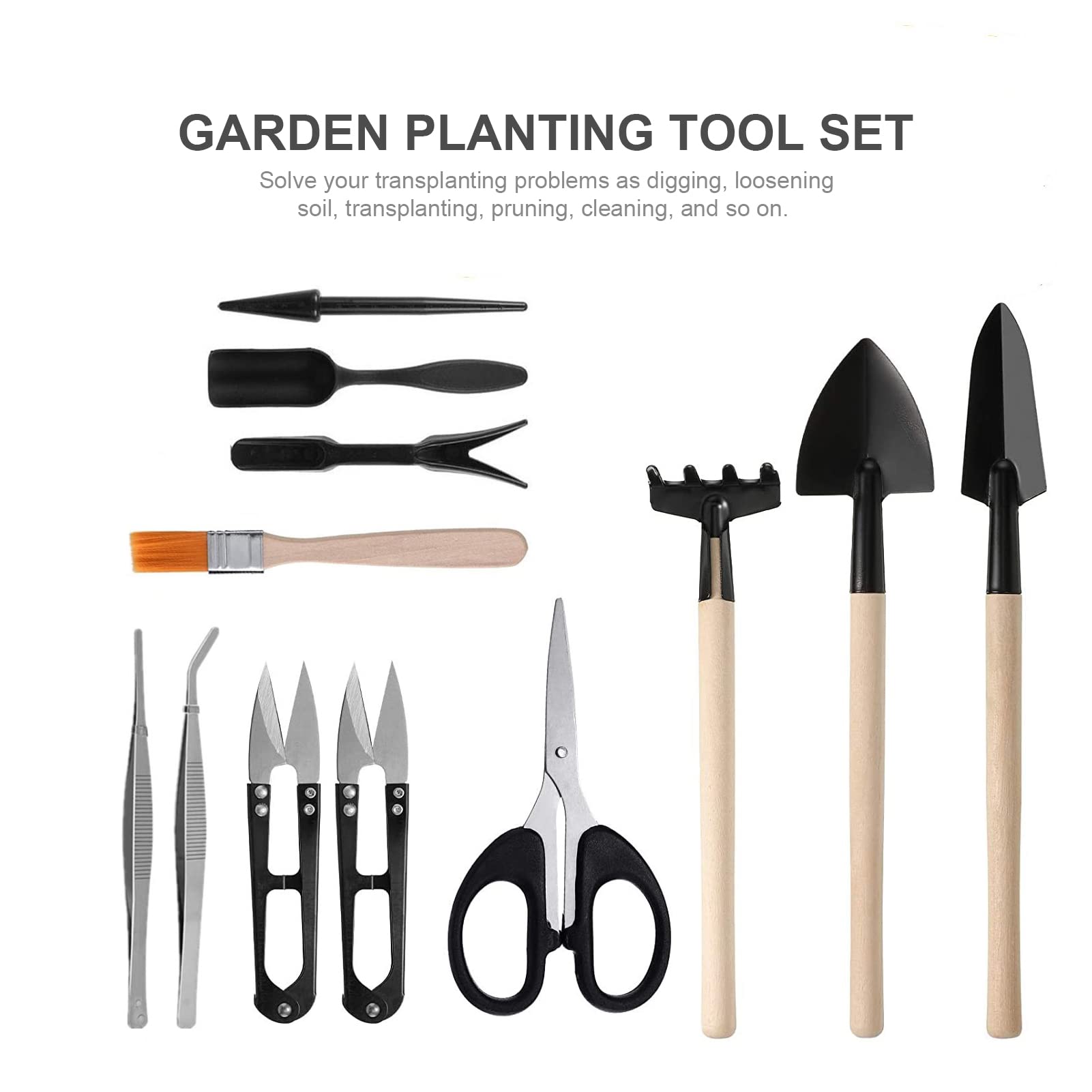 Kavolet 13Pcs Mini Garden Tool Set for Succulents & Bonsai Plants - Compact Gardening Hand Tools with Storage Bag - Perfect for Indoor Herb Gardens, Small Plant Care & DIY Miniature Landscapes