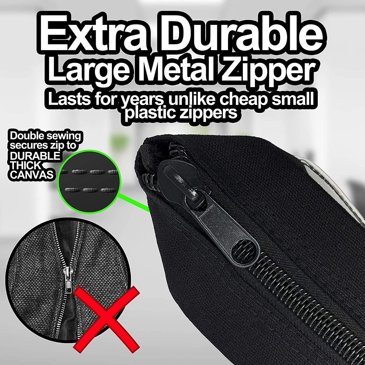 Extra Large Durable Black Canvas Zipper Bank Bag with ID Window - Interoffice Mailer Transit Sack (18