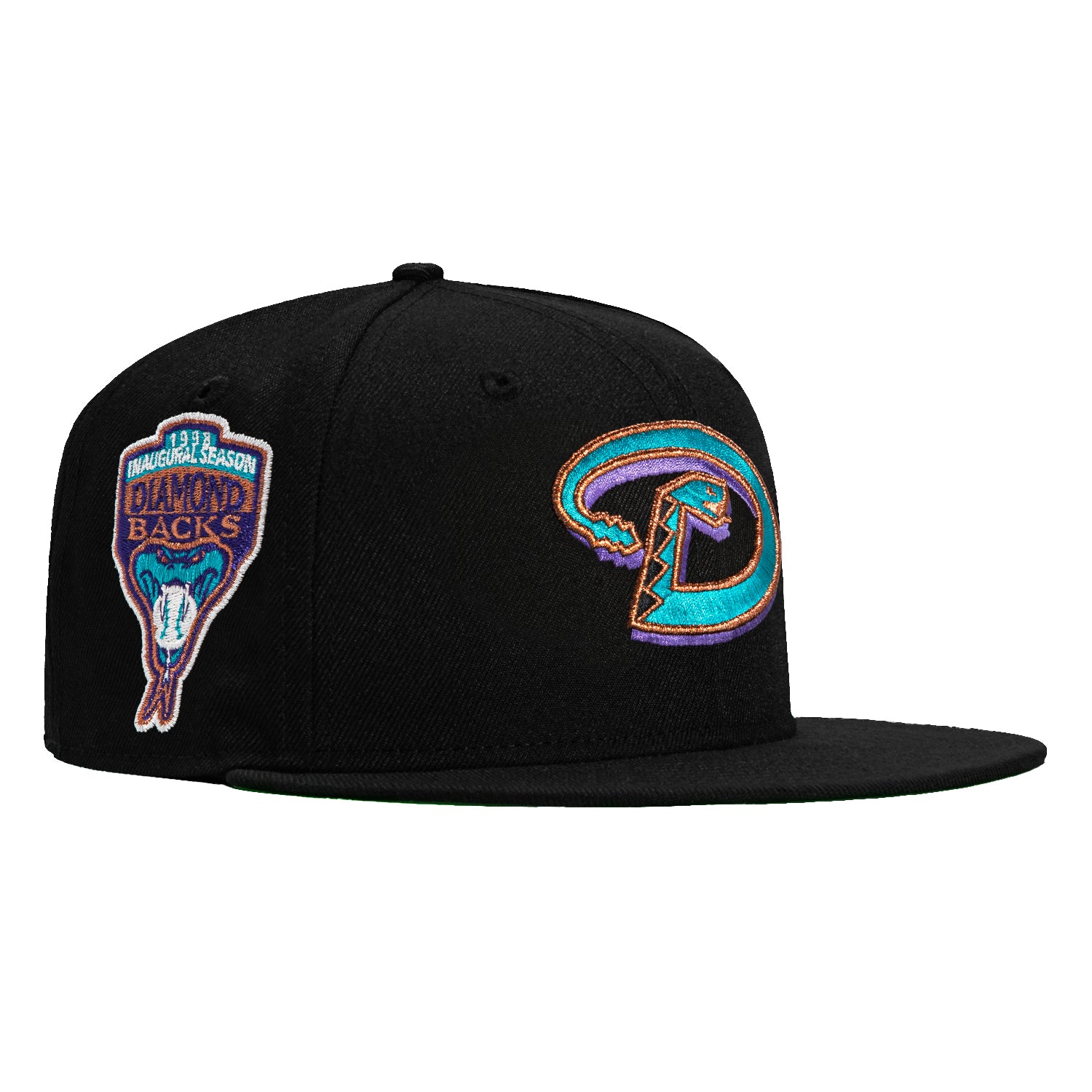 New Era 59Fifty Arizona Diamondbacks Inaugural Patch Snapback Hat - Black, Teal, Purple & Metallic Copper | MLB Baseball Cap for Fans & Collectors | Game Day, Streetwear & Sports Fashion Accessory