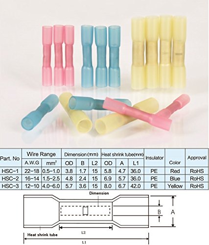 Heat Shrink Connectors - 1000pcs Insulated Electrical Splice Butt Connectors (Assorted Colors) for Automotive, Marine & Home Wiring Repairs