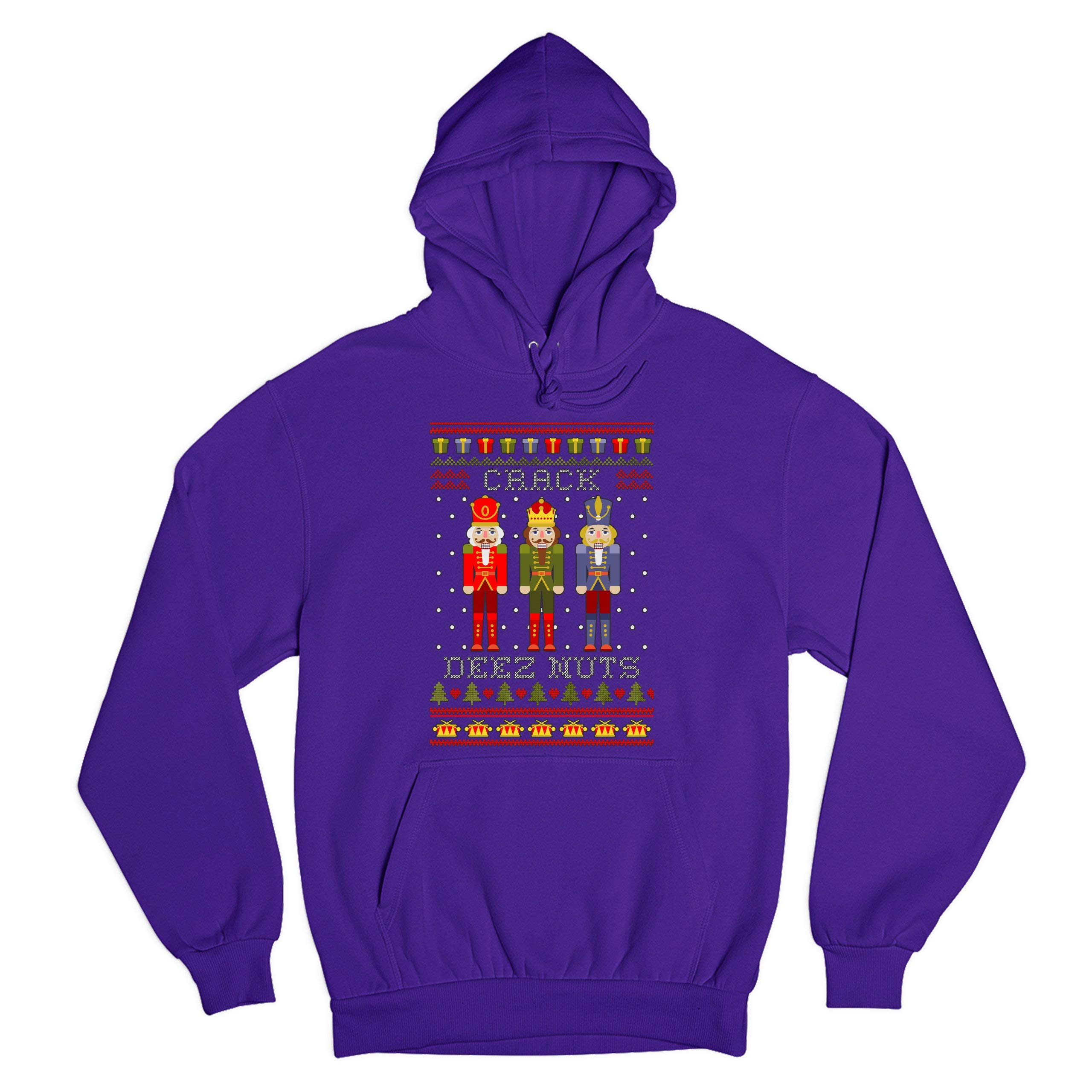Funny Christmas Nutcracker Ugly Sweater Hoodie - Crack Deez Nuts Sweatshirt for Holiday Parties & Festive Gifts