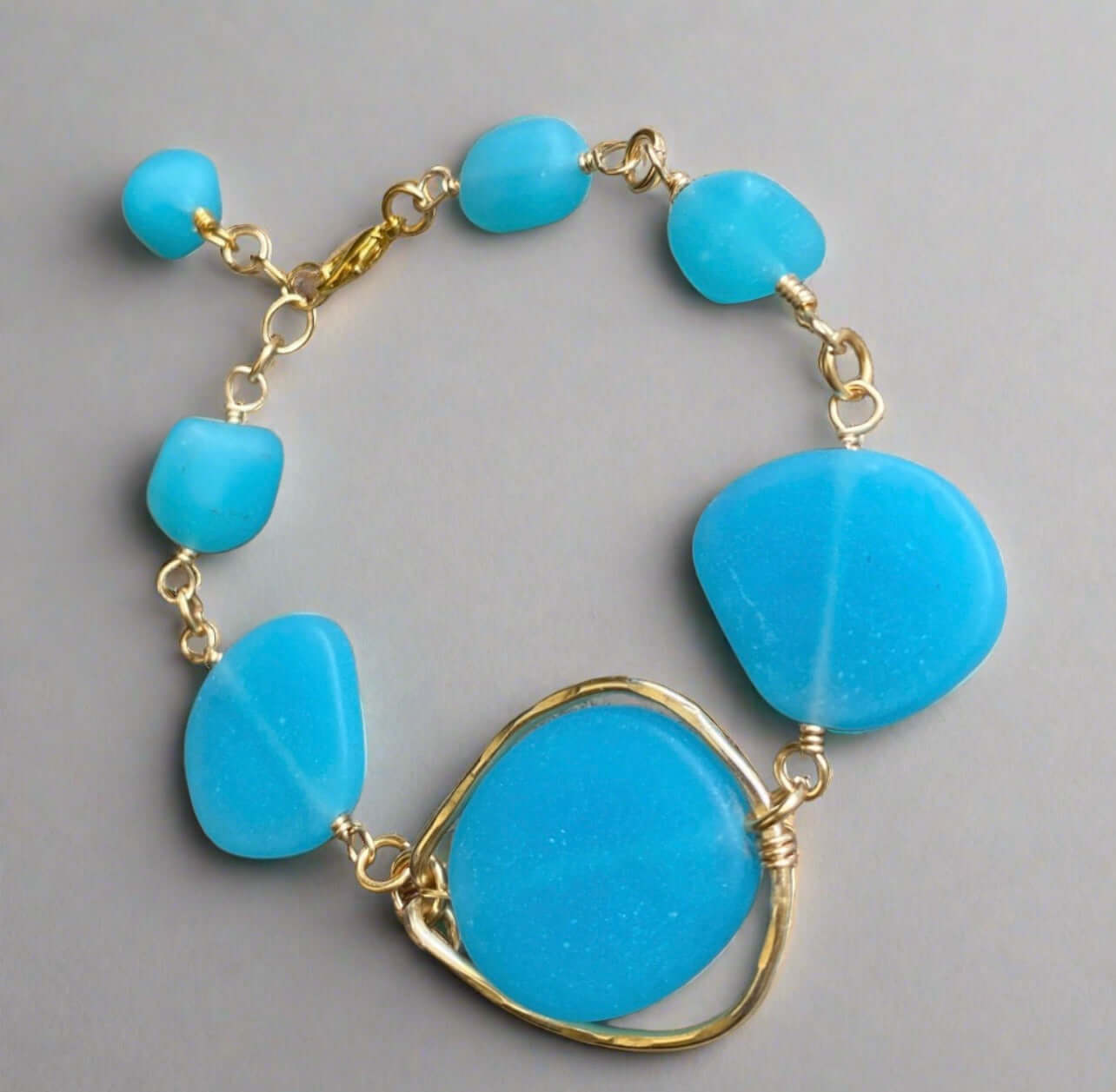 Handmade Artisan Aqua Blue Frosted Glass Bracelet - USA Crafted Jewelry for Women, Perfect for Weddings, Parties & Everyday Wear