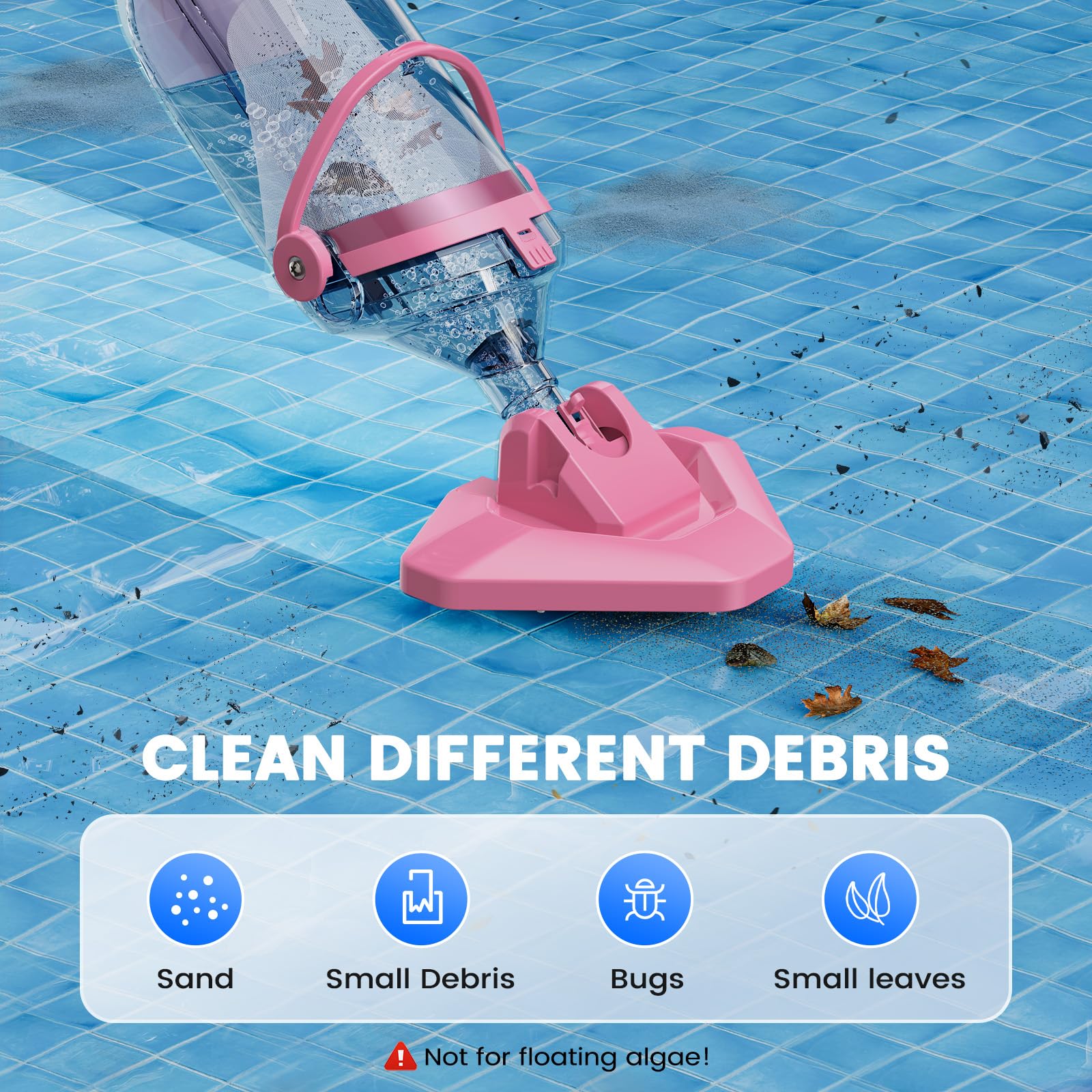 2024 Upgraded Pool Vacuum with Telescopic Pole - Powerful 18.5 GPM Suction, 60 Min Runtime - Ideal for Above Ground Pools, Leaves & Debris - Perfect for Weekly Pool Maintenance & Seasonal Cleaning