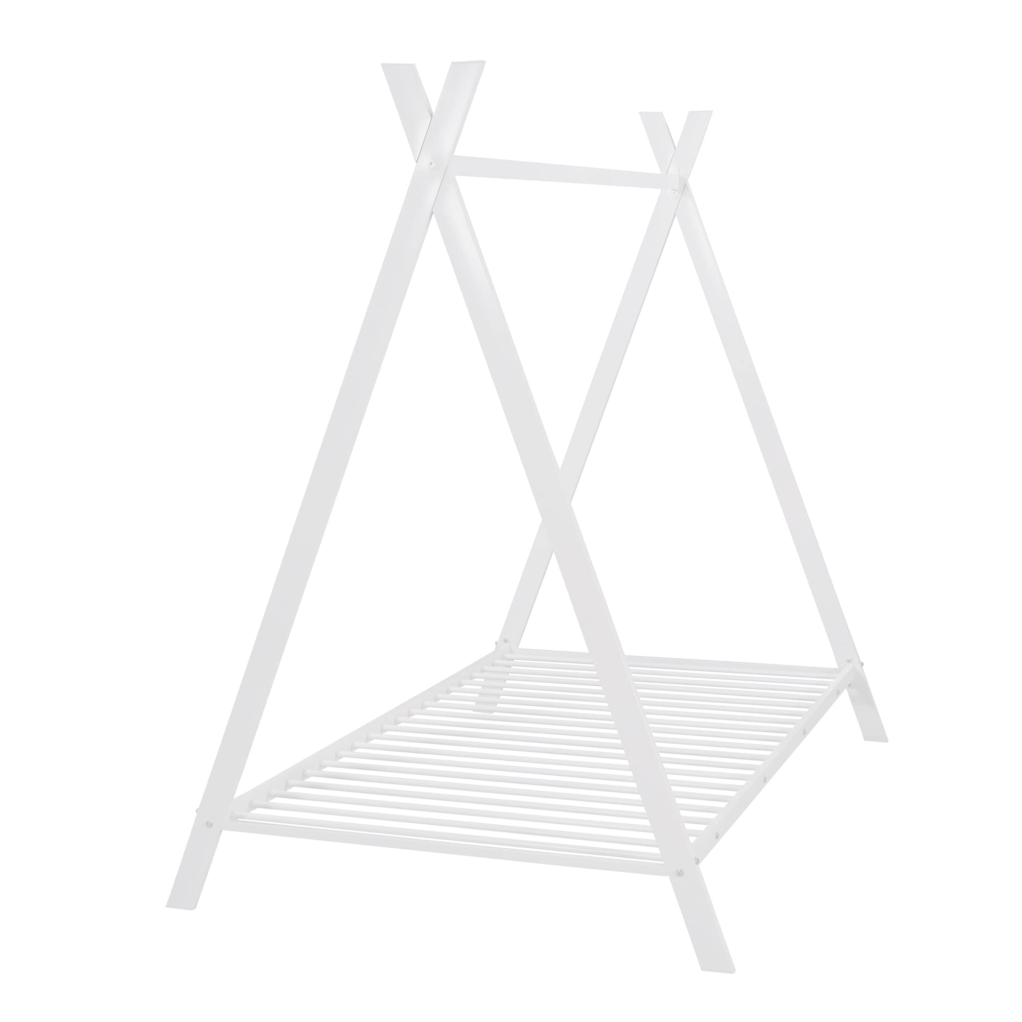 **CITYLIGHT Twin House Bed for Kids - White Metal Tent Bed with Slats, Montessori Floor Bed for Toddlers, Boys & Girls - Perfect for Bedrooms, Playrooms & Sleepovers**