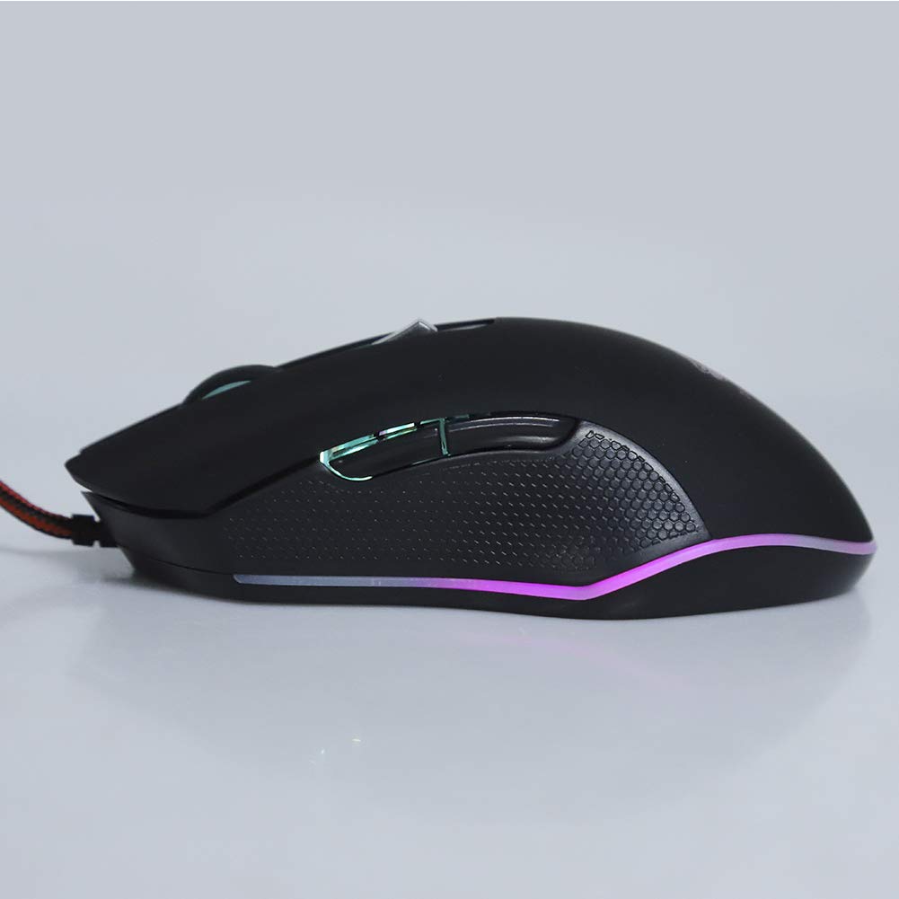Fasient1 Wired Gaming Mouse USB - 8 Programmable Buttons, Mechanical Switches, 3200 DPI, RGB Breathing Light - Ergonomic PC Gaming Mouse for Laptop & Desktop (Black) - Perfect for FPS, MOBA & MMO Games