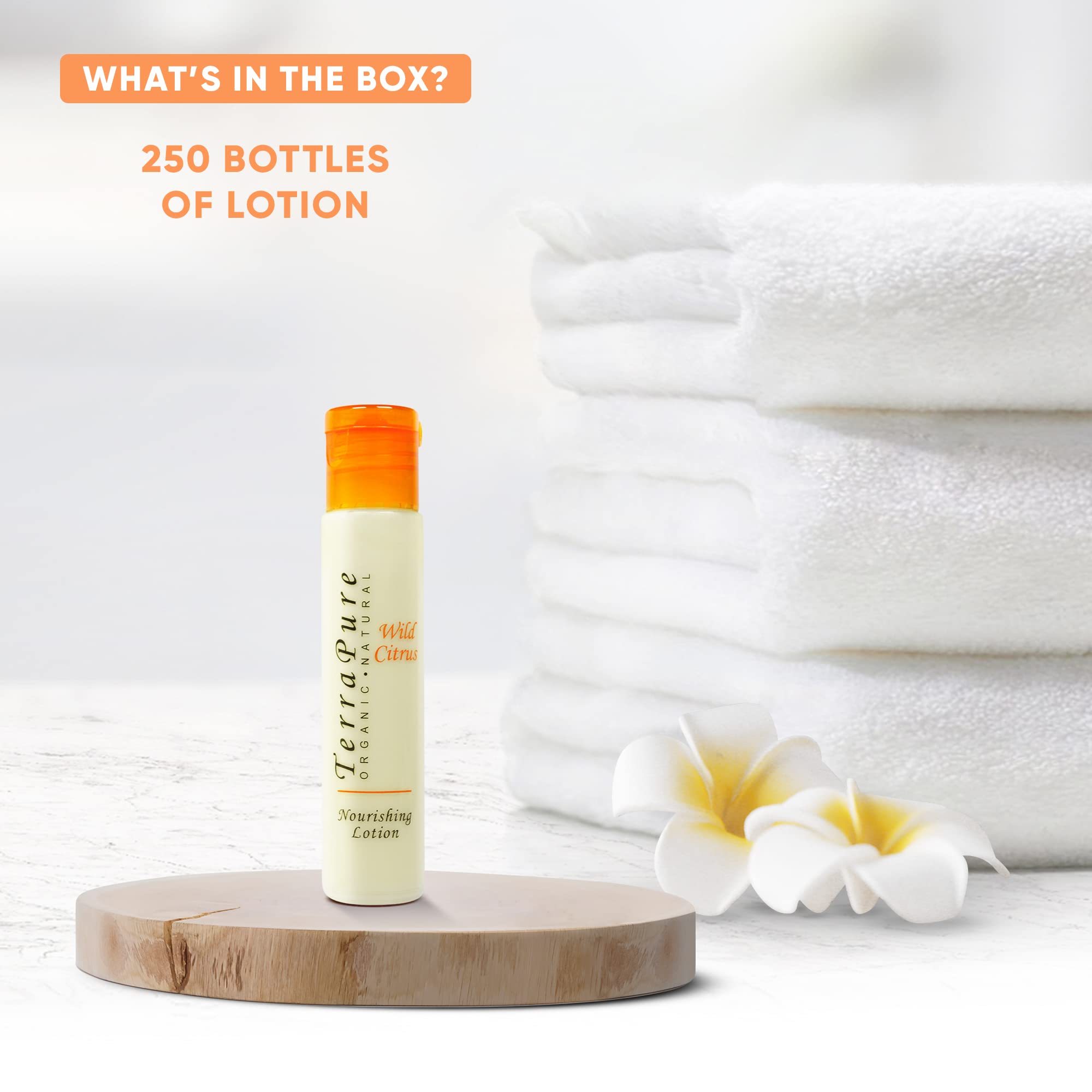 Terra Pure Wild Citrus Hand Lotion - Travel Size 1 oz (Pack of 250) - Moisturizing Hotel Amenities for Guests, Perfect for Hotels, Spas, and Hospitality Industry