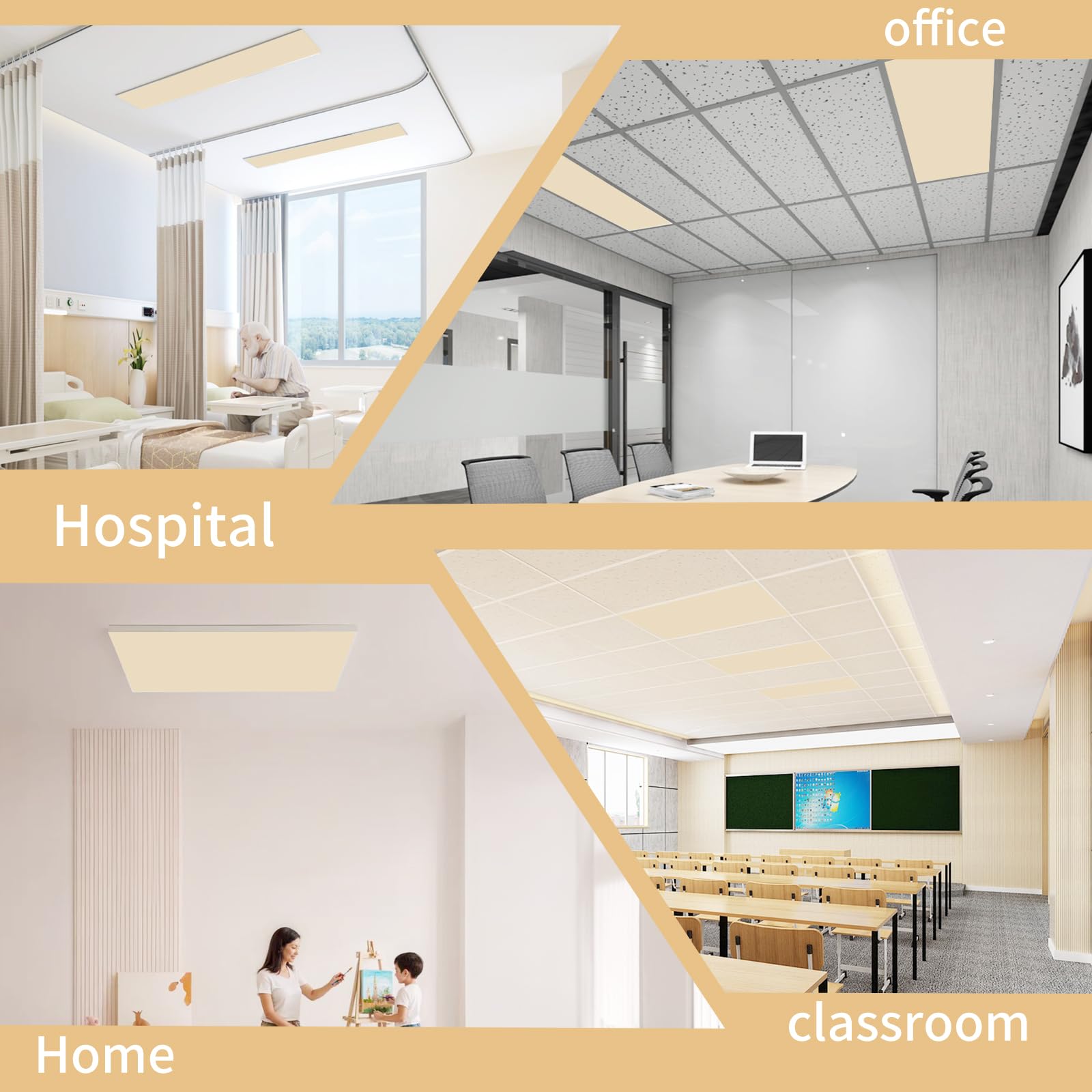 8-Pack Fluorescent Light Covers for Ceiling Lights - 4x2 Feet Magnetic Light Diffuser Panels in Warm Yellow - Ideal for Classrooms, Offices, Hospitals & Home Lighting - Reduce Glare & Eye Strain for Better Focus & Comfort