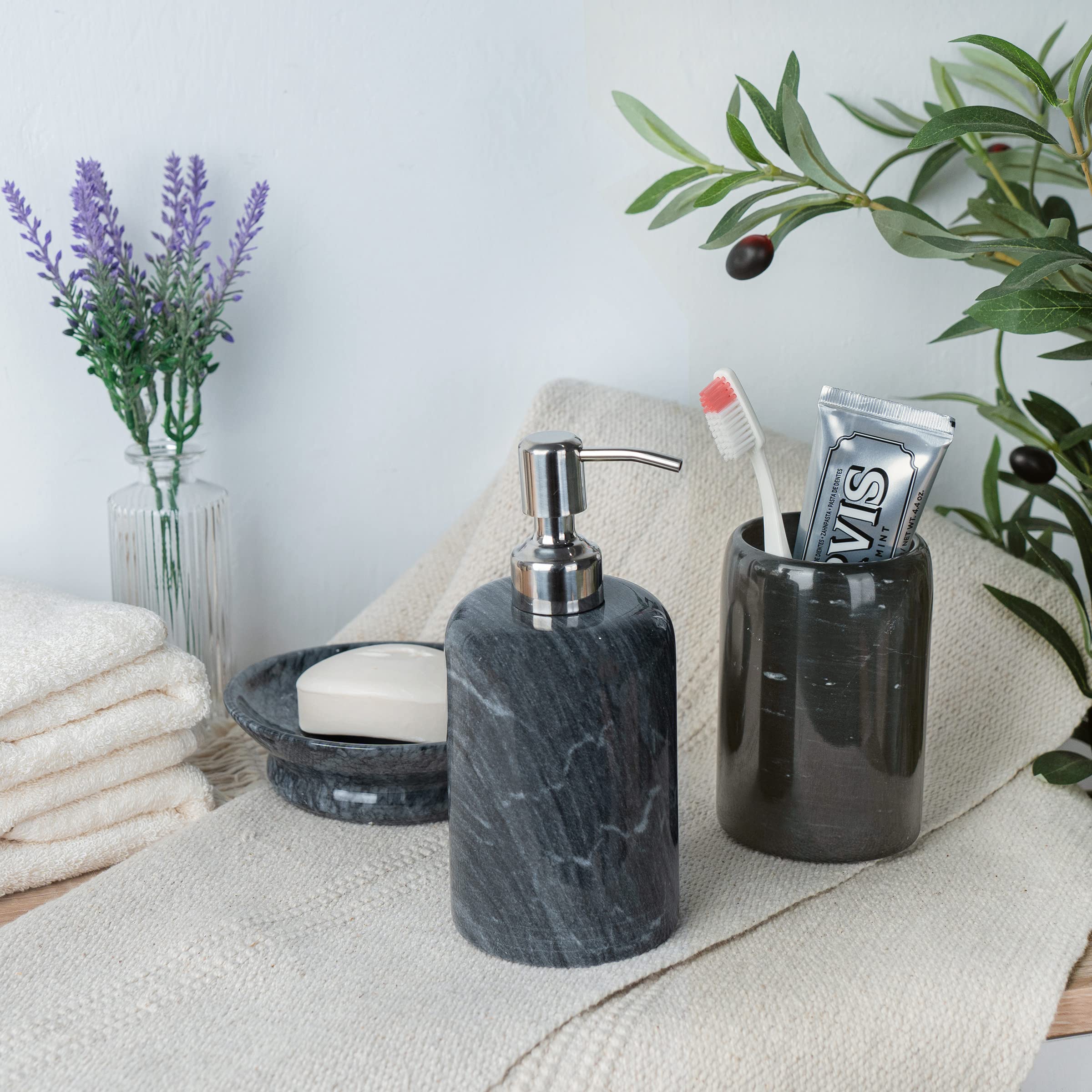 Natural Black Marble Liquid Soap Dispenser - Elegant Hand Soap & Lotion Pump for Bathroom Countertop & Kitchen Sink | Perfect for Home, Office & Spa Decor | Dish Soap & Sanitizer Dispenser