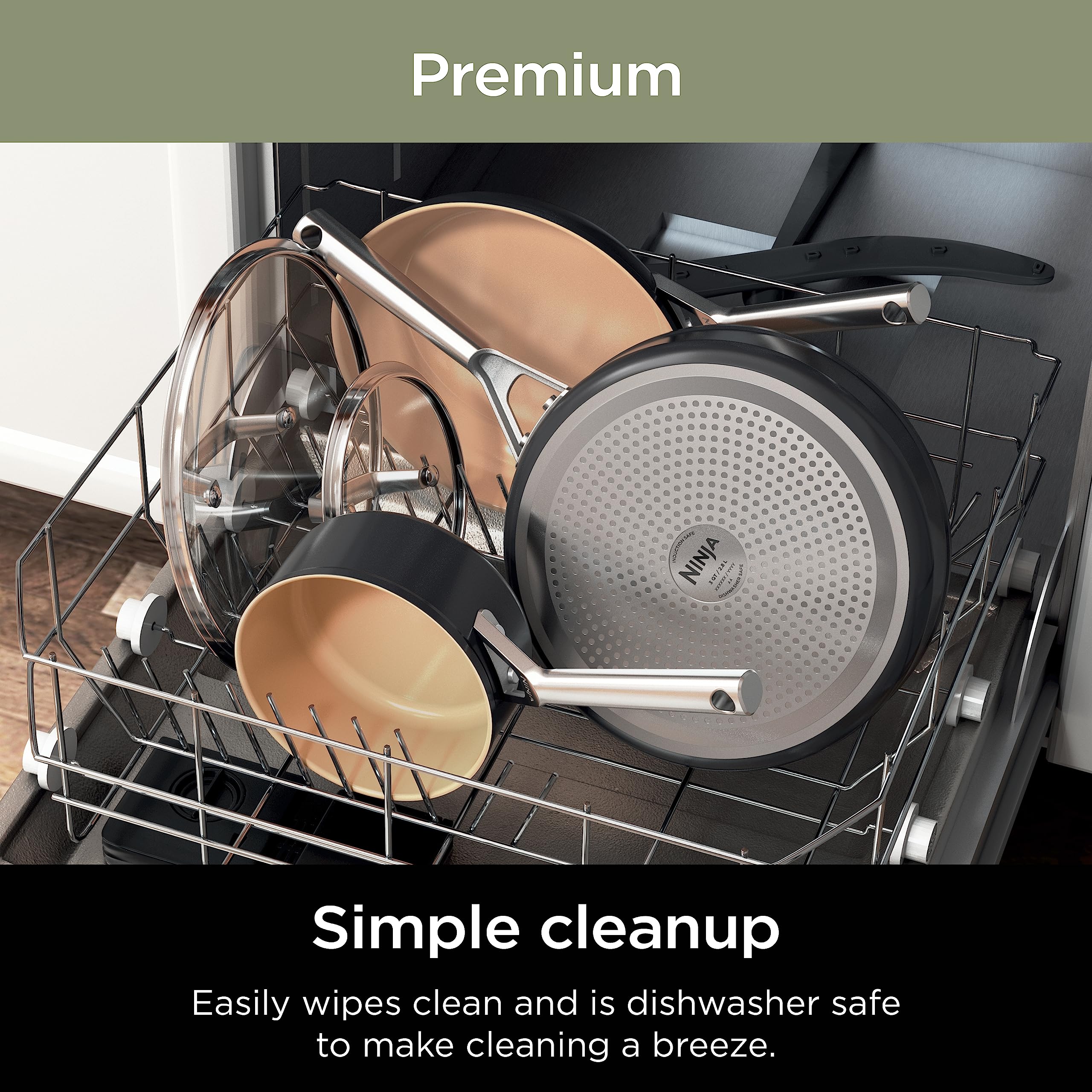 Ninja Pots and Pans Set - 9-Piece Nonstick Ceramic Cookware Set | PTFE & PFOA Free | Oven Safe to 550°F | Induction Compatible | 3 Frying Pans & 3 Cooking Pots | Extended Durability | Perfect for Home Cooking, Meal Prep & Professional Chefs | CW99009