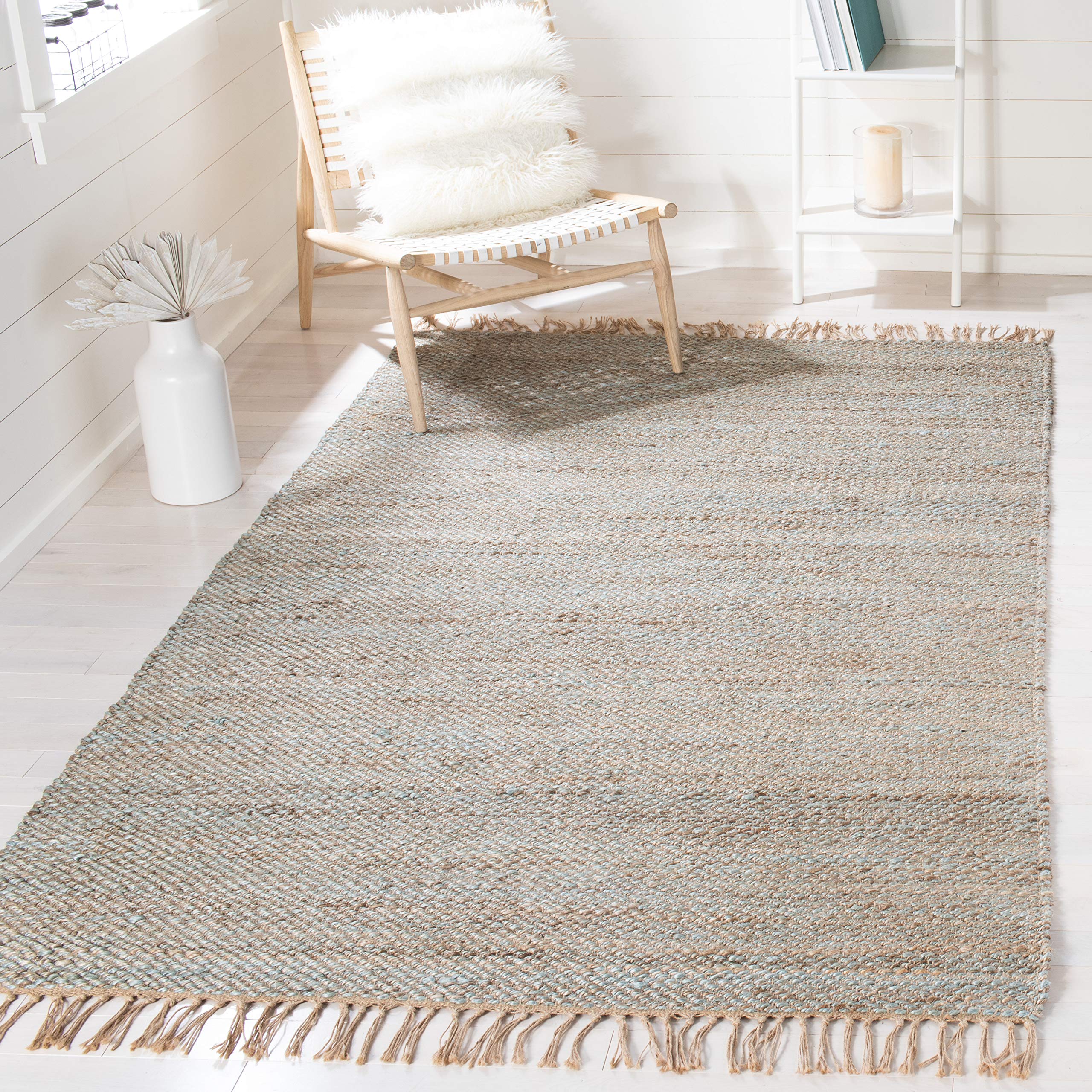 SAFAVIEH Natural Fiber Collection 6' x 9' Teal NF827A Handmade Farmhouse Premium Jute Area Rug - Perfect for Living Room, Bedroom & Boho Home Decor