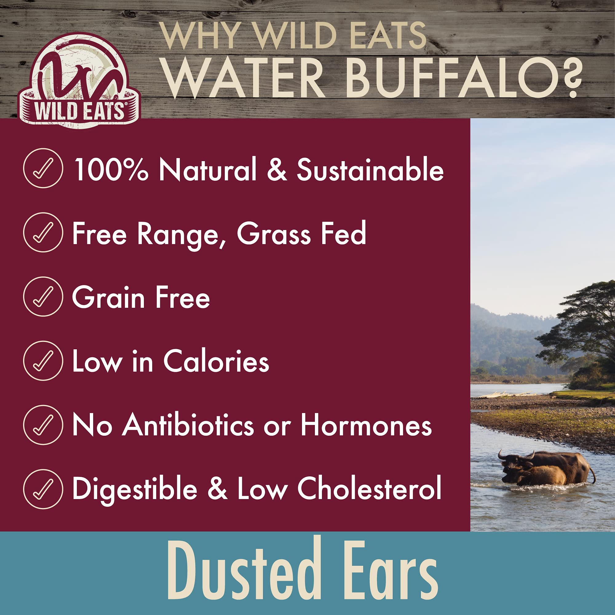 All Natural Water Buffalo Dusted Ear Dog Chews - 20 Piece Value Pack | Grain Free Dog Treats | Healthy Alternative to Pig Ears & Rawhides | Perfect for Training, Teething & Dental Care
