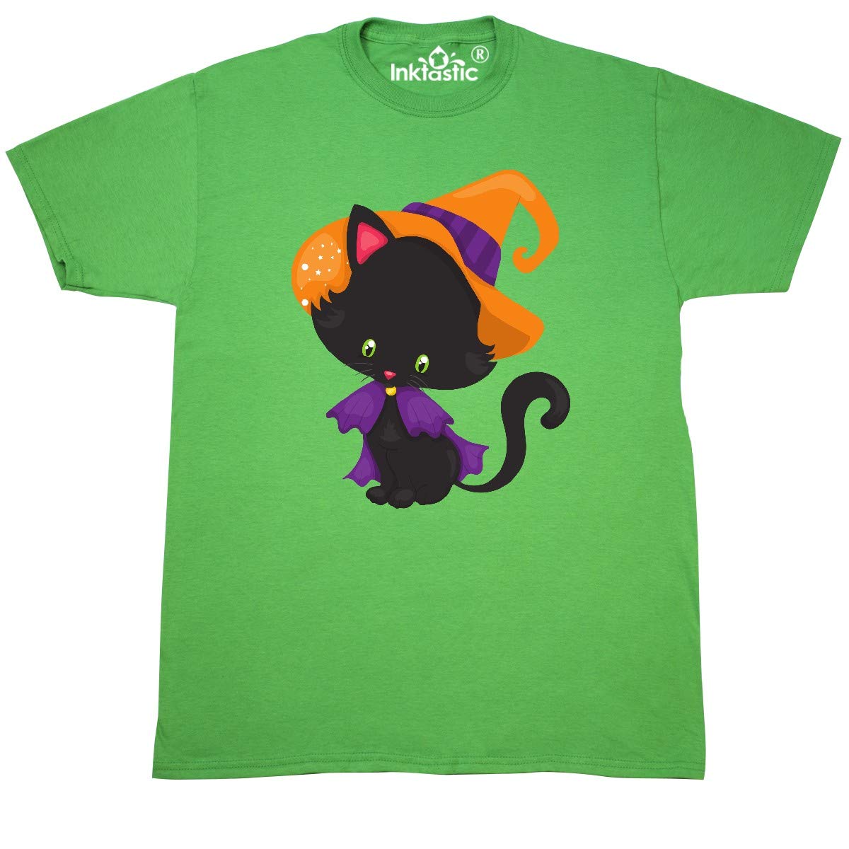 Inktastic Halloween Cat T-Shirt - Cute Black Cat with Witch Hat for Women & Men | Halloween Costume, Party Outfit, Cosplay