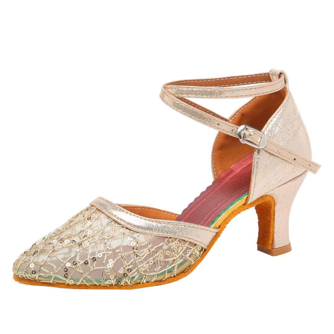 iCKER Women's Latin Dance Shoes - Heeled Ballroom Salsa Tango Party Sequin Shoes for Women - Perfect for Weddings, Performances, and Social Dancing