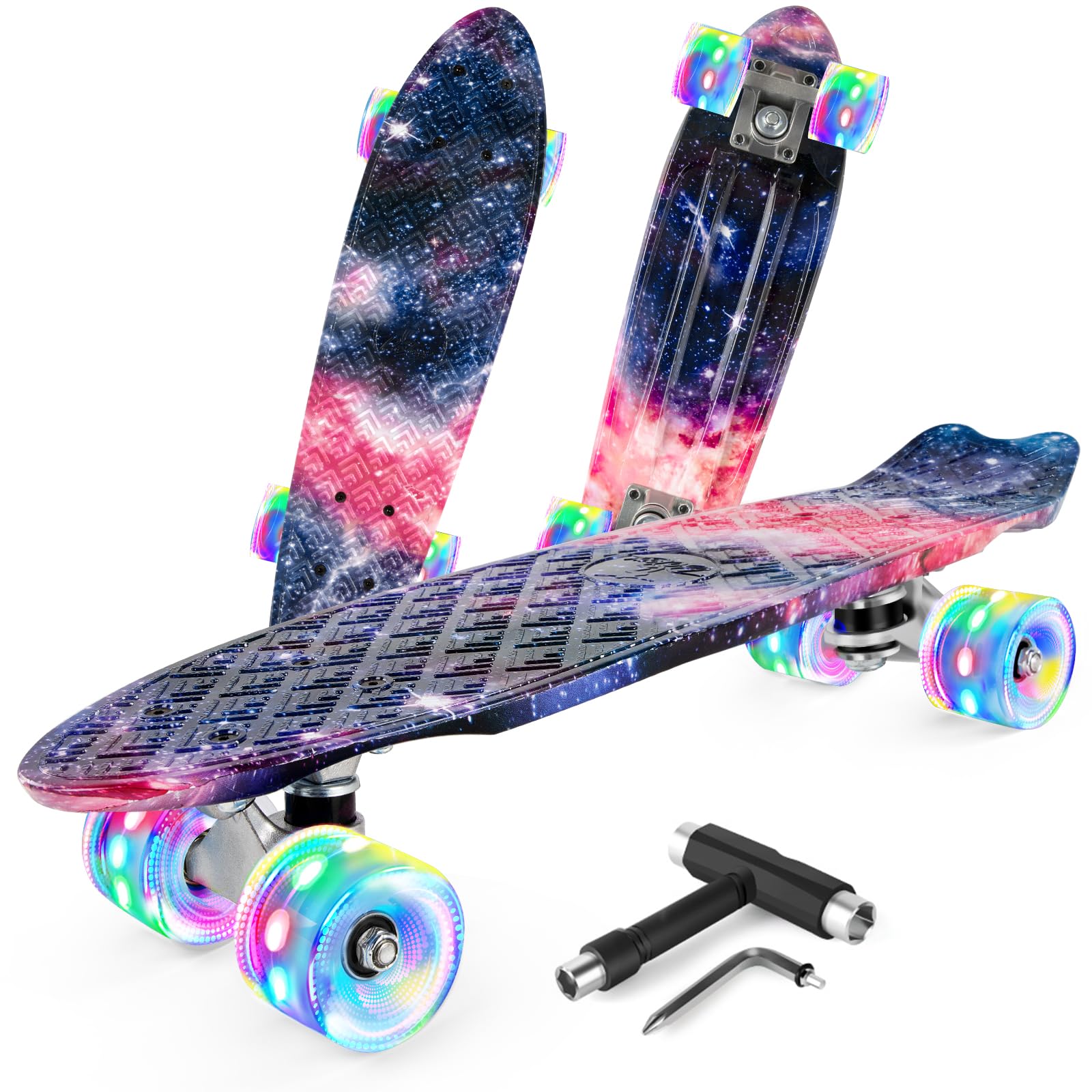 BELEEV 22 Inch Skateboard for Kids & Beginners - Complete Cruiser Board for Girls, Boys, Teens & Adults - Classic Mini Skateboard with T-Tool - Max Weight 220 lbs - Perfect for Commuting, Campus Riding & Street Skating