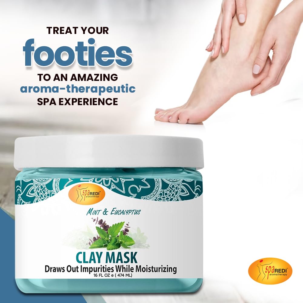 SPA REDI - Mint & Eucalyptus Clay Mask (16 Oz) - Deep Cleansing Body & Pedicure Treatment | Purifies Skin Pores, Detoxifies & Hydrates | Perfect for Spa Days & At-Home Self Care