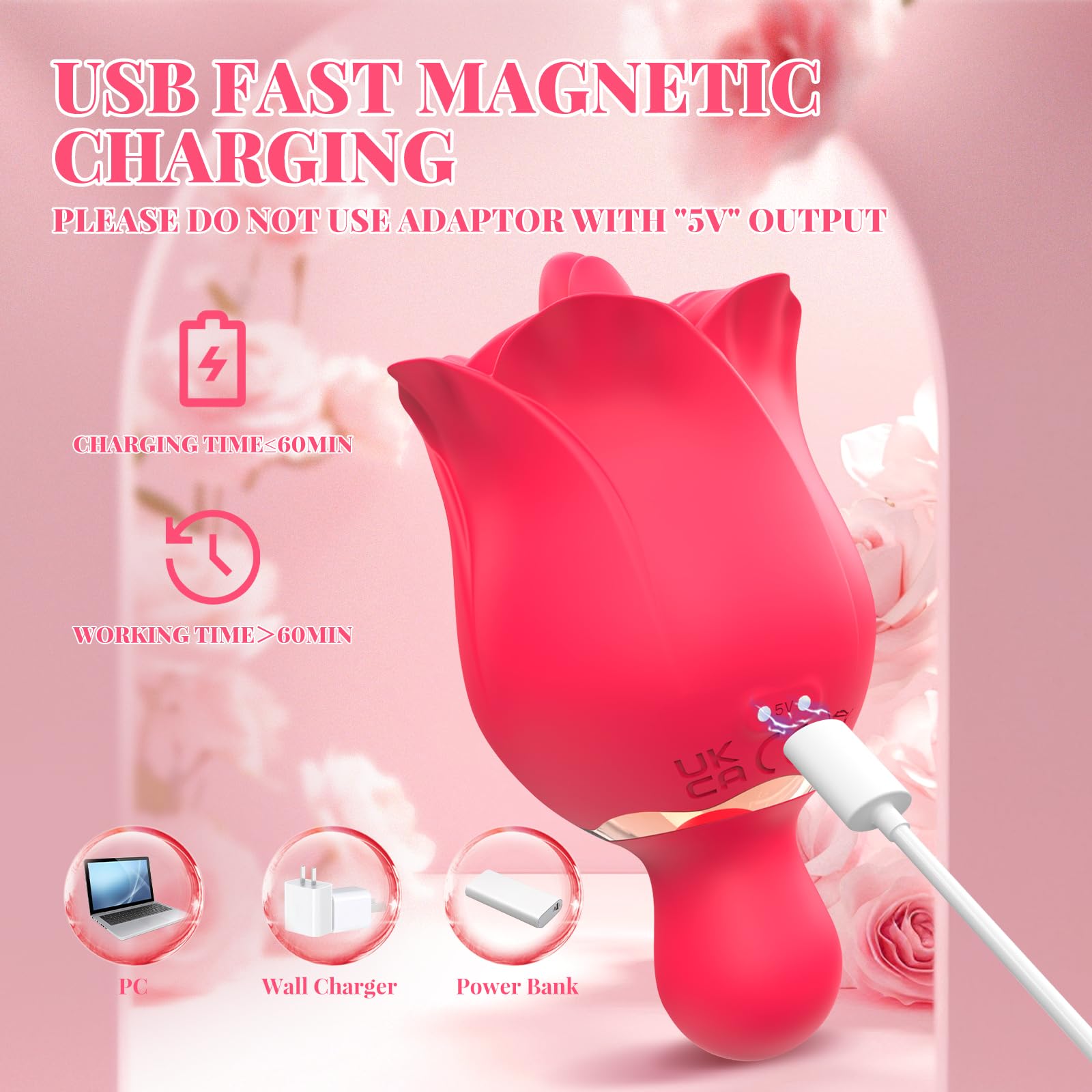 Premium Rose Vibrator for Women - 2-in-1 Clitoral & Tongue Licking Stimulator with 9 Vibration Modes | G-Spot, Nipple & Anal Pleasure | Adult Sex Toy for Women & Couples | Perfect for Solo Play & Romantic Nights
