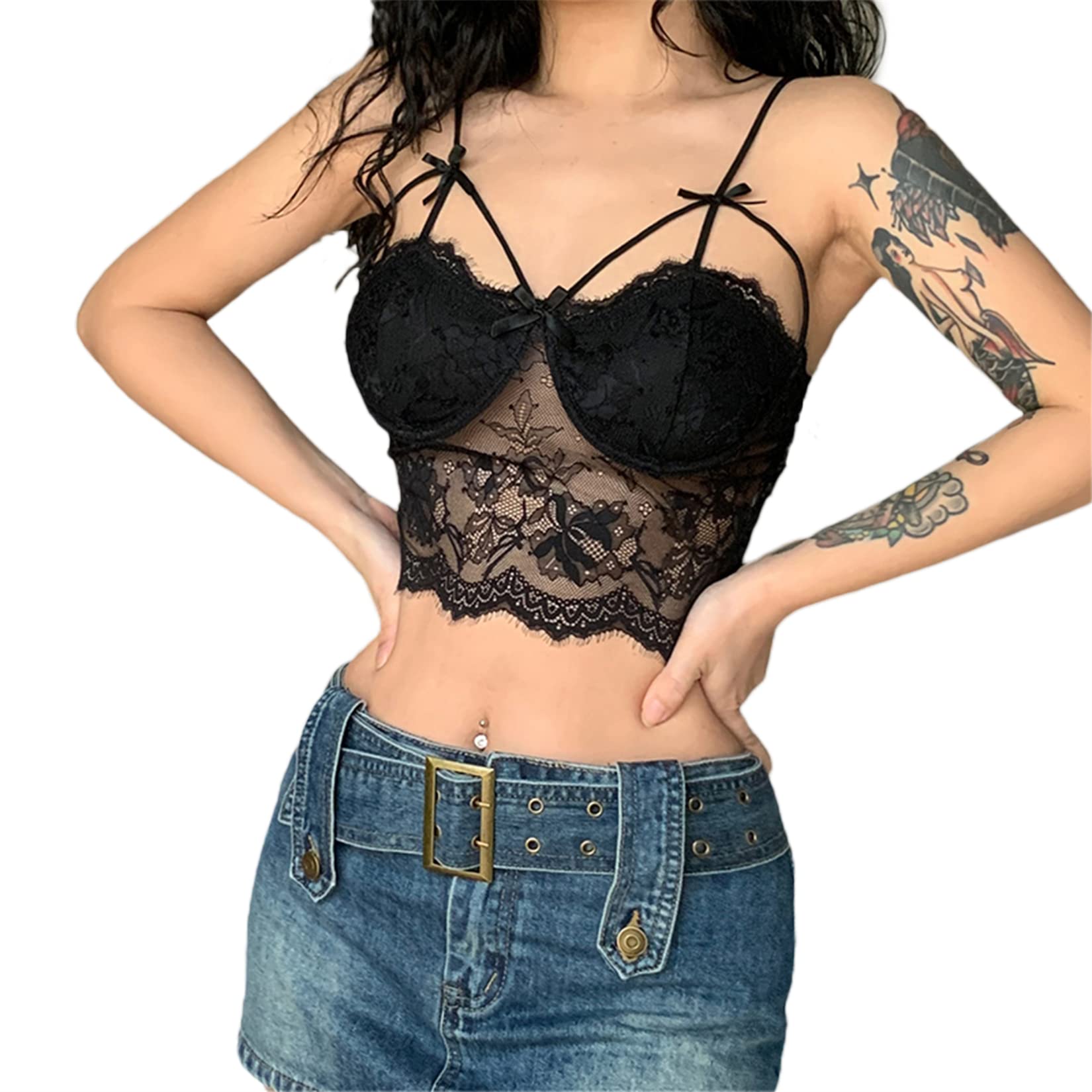 iTranyee Women's Lace Bow Corset Crop Tank Top - Sexy Bustier Camisole for Women, Perfect for Night Out, Date Night, and Party Wear