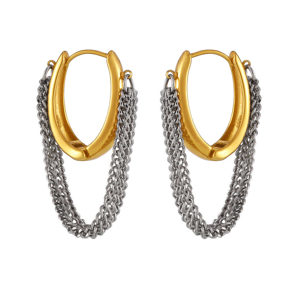 Elegant Gold and Silver Duo Tone Tassel Chain Drop Earrings for Women | Fashion Jewelry Gift for Party, Wedding, and Everyday Wear | F474