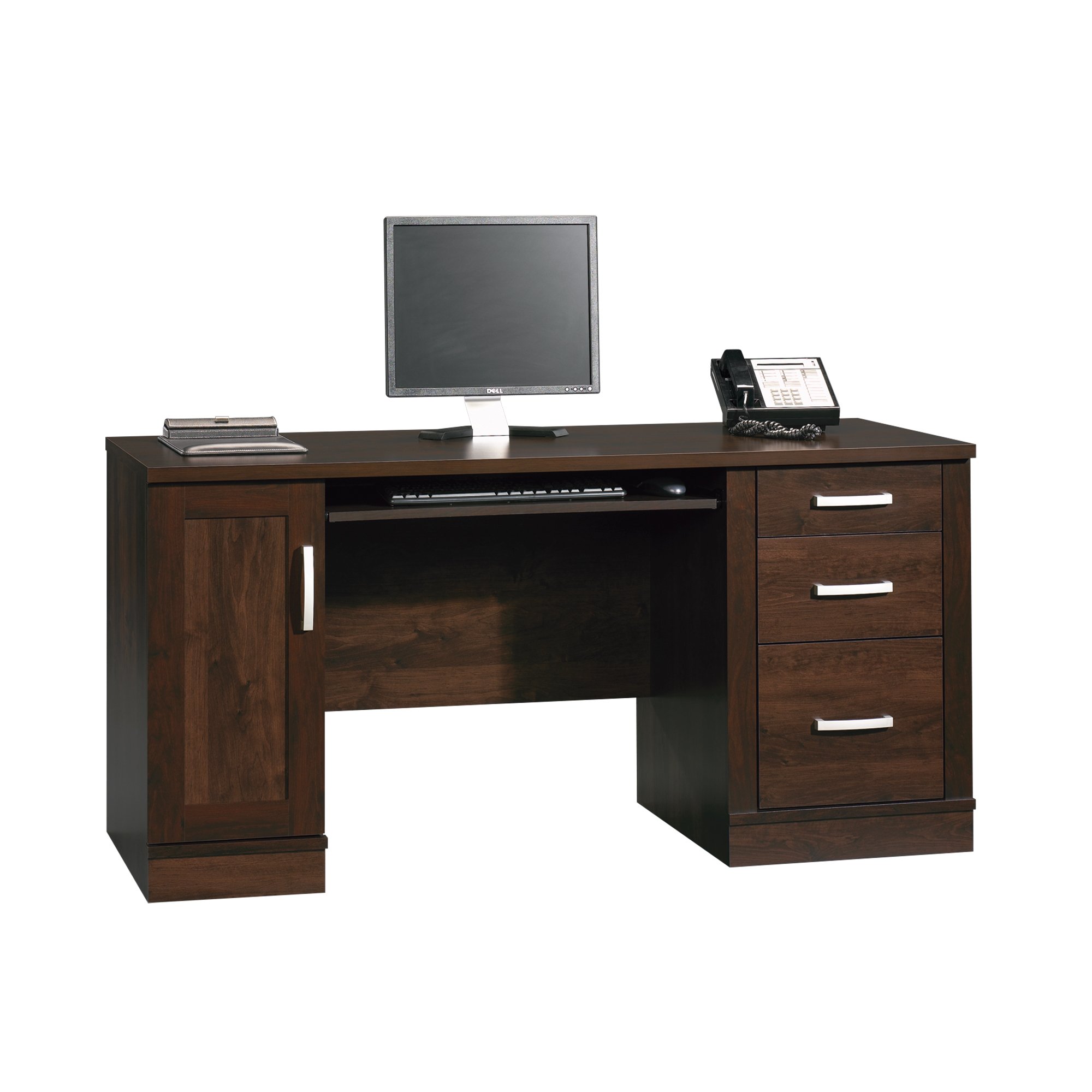 Sauder Office Port Credenza Desk with Storage - Dark Alder Finish for Home & Office Organization | Perfect for Workspaces, Living Rooms & Bedrooms