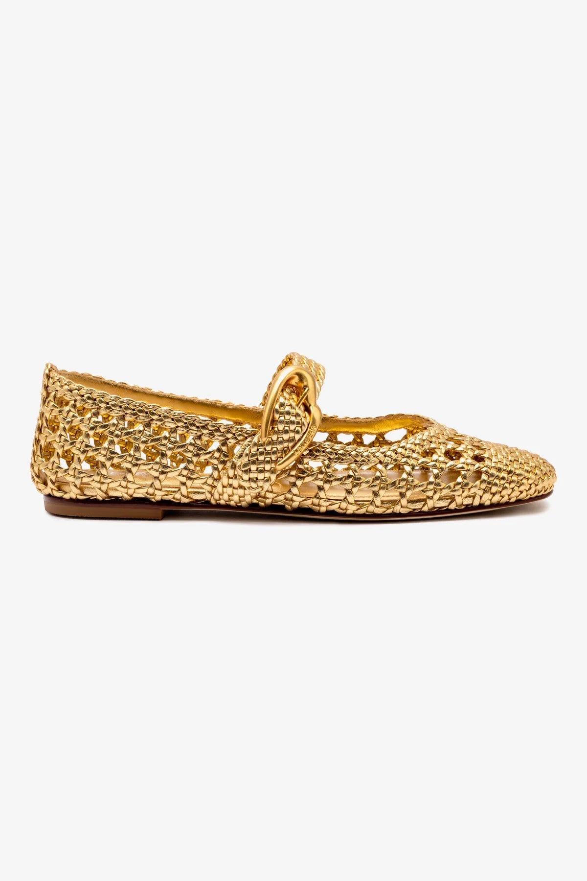 Verona Macrame Ballet Flat Shoes - Gold Metallic Leather Women's Comfortable Slip-On Loafers for Casual Wear, Office & Date Night