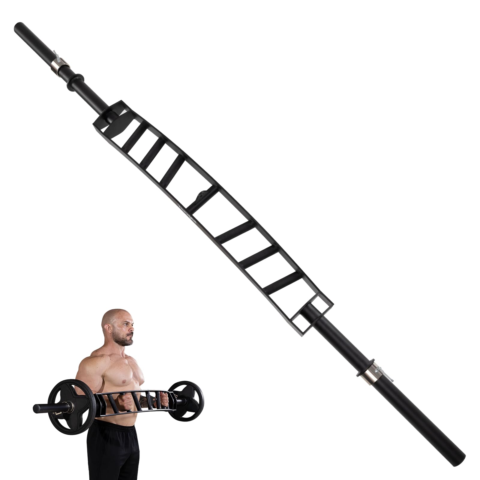 Yes4All Multi-Grip Barbell & Cable Attachment – Swiss Bar & American Bar for Full Range of Motion, Includes 2 Collars, Compatible with Olympic Weight Plates – Perfect for Home Gym, Strength Training, Pressing, Lifting & Bicep Curls – Ideal for CrossFit, Powerlifting & Functional Fitness Workouts