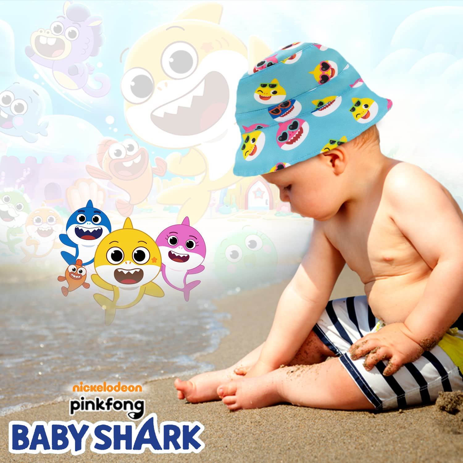 Baby Shark Reversible Bucket Hat for Toddlers - UPF 50+ Sun Protection for Boys & Girls - Pinkfong Baby Shark Inspired Design - Perfect for Beach, Park & Outdoor Play