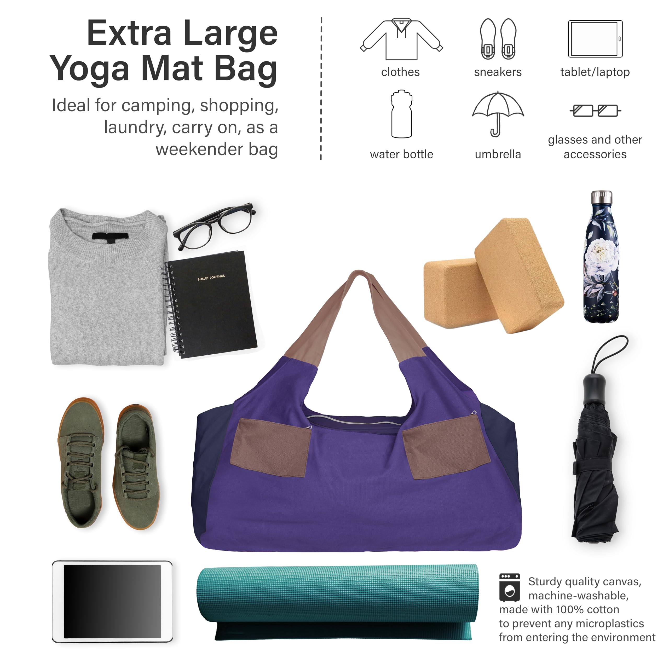JoYnWell Large Yoga Mat Bag Carrier for Men & Women - Stylish Tote with 4 Pockets | Durable Yoga Mat Bag Fits All Accessories | Lightweight & Easy to Carry (30 Inch) - Perfect for Yoga Class, Gym, Travel & Outdoor Activities