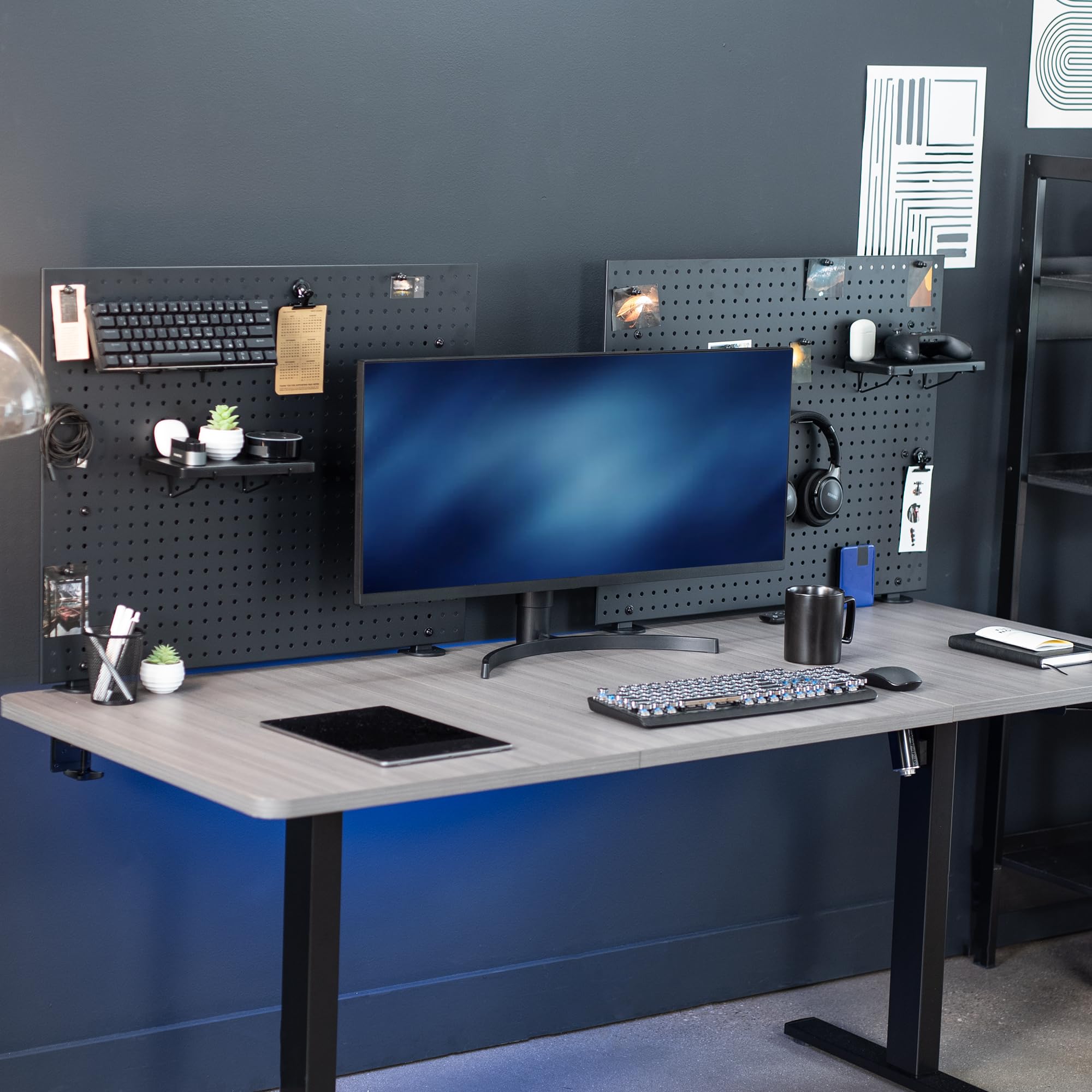 VIVO Steel Clamp-on Desk Pegboard 60x24 Inch - Magnetic Office Organizer with Privacy Panel - Black (PP-DK30B-2) - Perfect for Home Office, Workspace Organization & Under Desk Storage Solutions