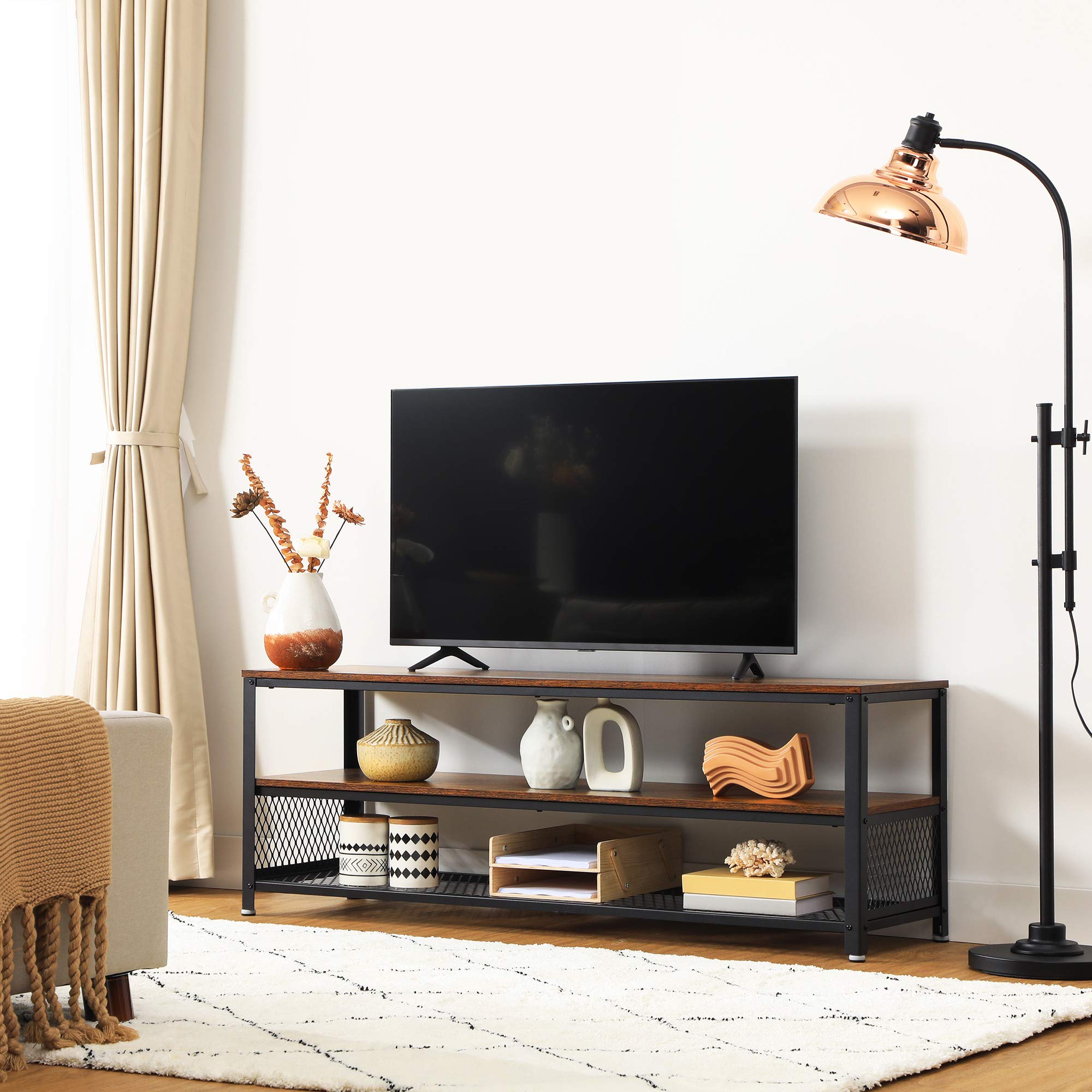 VASAGLE TV Stand with Storage Shelf - Rustic Brown Entertainment Center for up to 60 Inch TVs, Multi-Functional Media Console & Coffee Table - Perfect for Living Room, Bedroom or Home Theater Setup