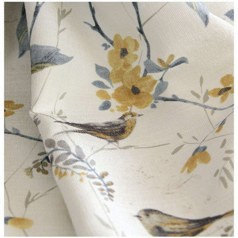 Astor American Country Blue Leaf Print Semi Sheer Curtains - Light Filtering Window Treatments for Living Room & Bedroom