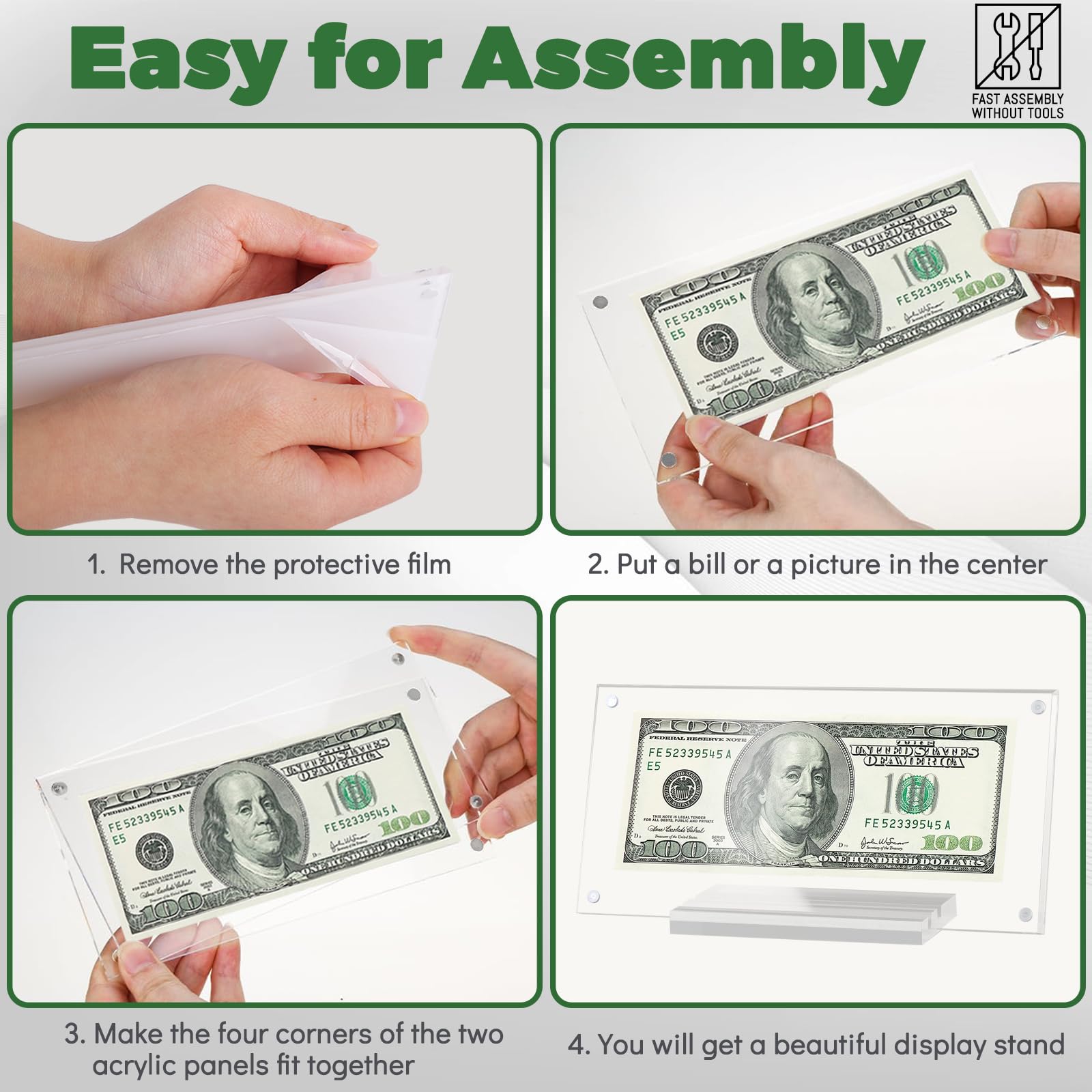 Acrylic Dollar Bill Frame - Money Display Holder for Collectors & Currency Protection | Perfect for Bill Collections, Tickets, Paper Money Storage & Home/Office Decor (1 Pack)