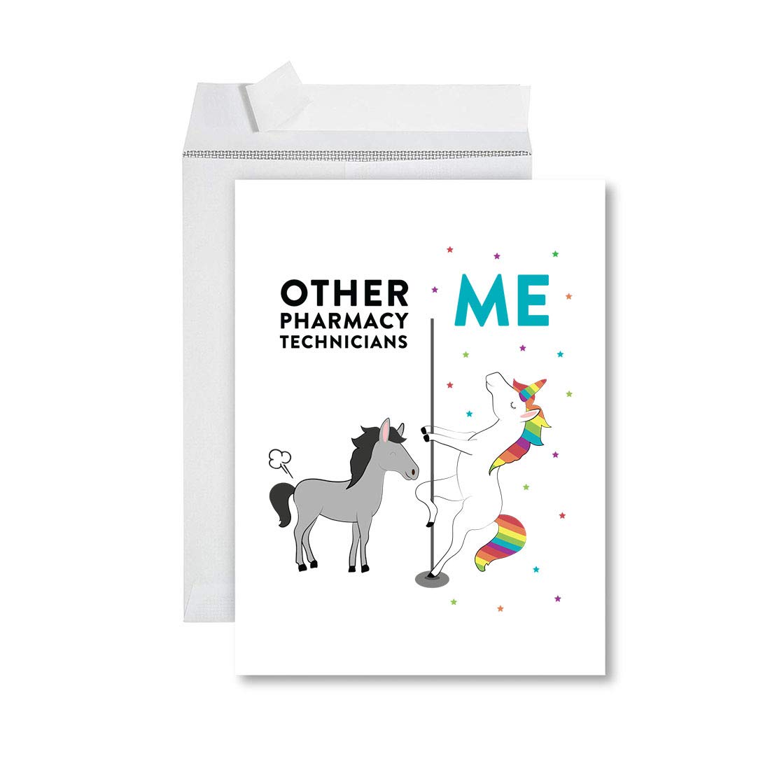 Funny Quirky All Occasion Jumbo Greeting Card - 8.5 x 11 Inch Blank Card with Envelope - Humorous Birthday Card for Co-Workers, Pharmacy Technicians - Horse & Unicorn Design - 1-Pack - Perfect for Office Gifts, Birthday Wishes & Special Occasions