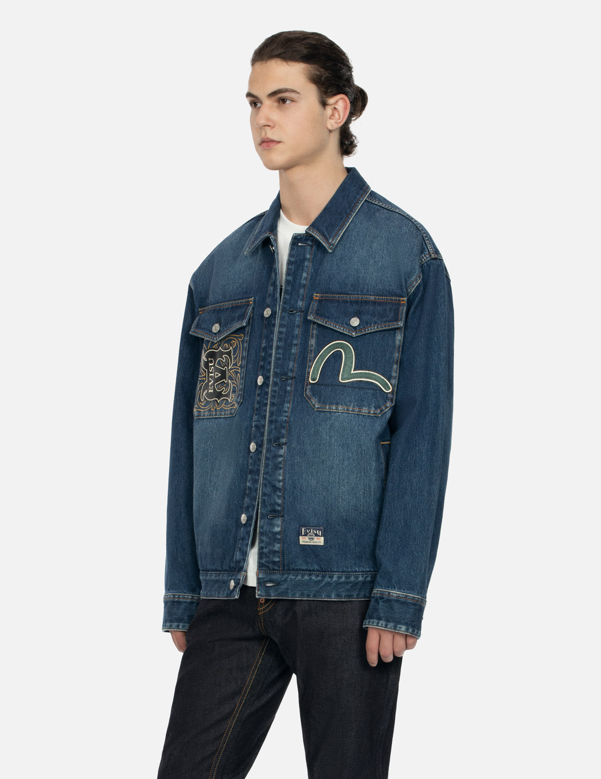 Sheridan Daicock Print & Seagull Embroidery Denim Shirt Jacket for Men - Casual Regular Fit Button Up Shirt - Perfect for Outdoor Activities, Beach Wear & Street Style Fashion