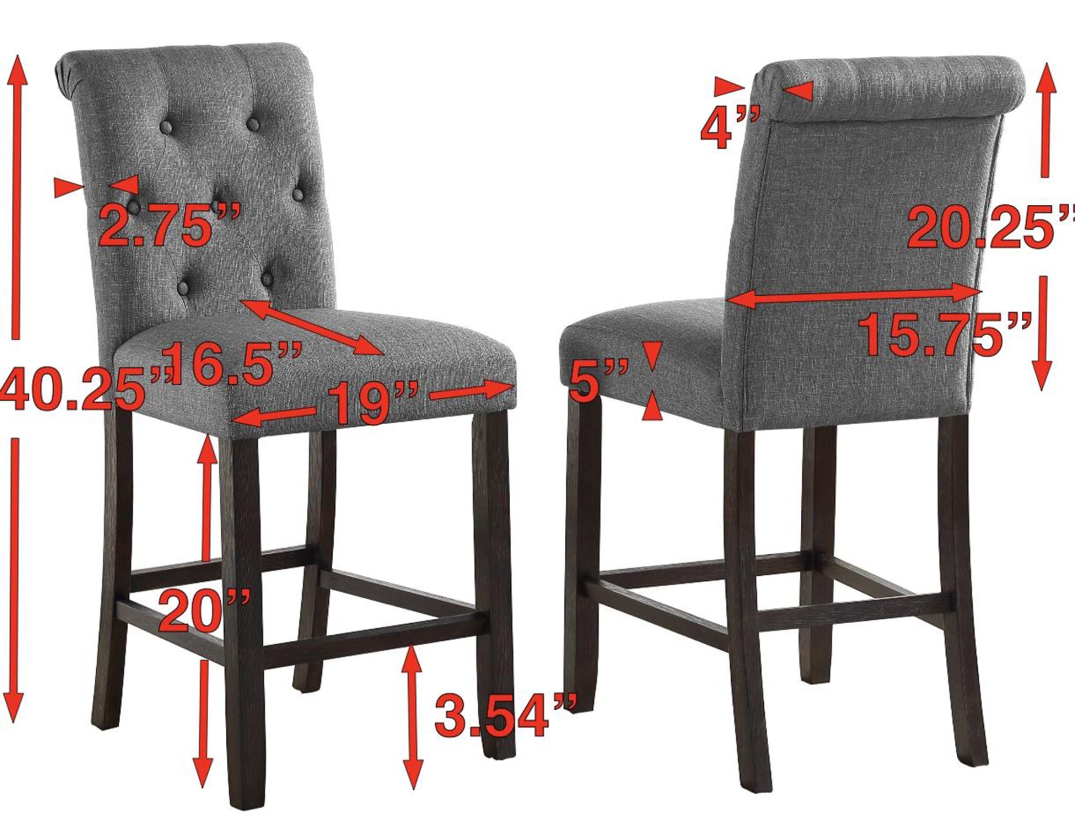 Roundhill Furniture Leviton Solid Wood Tufted Counter Height Bar Stools, Set of 2, Grey - Perfect for Kitchen Islands, Breakfast Bars & Home Decor