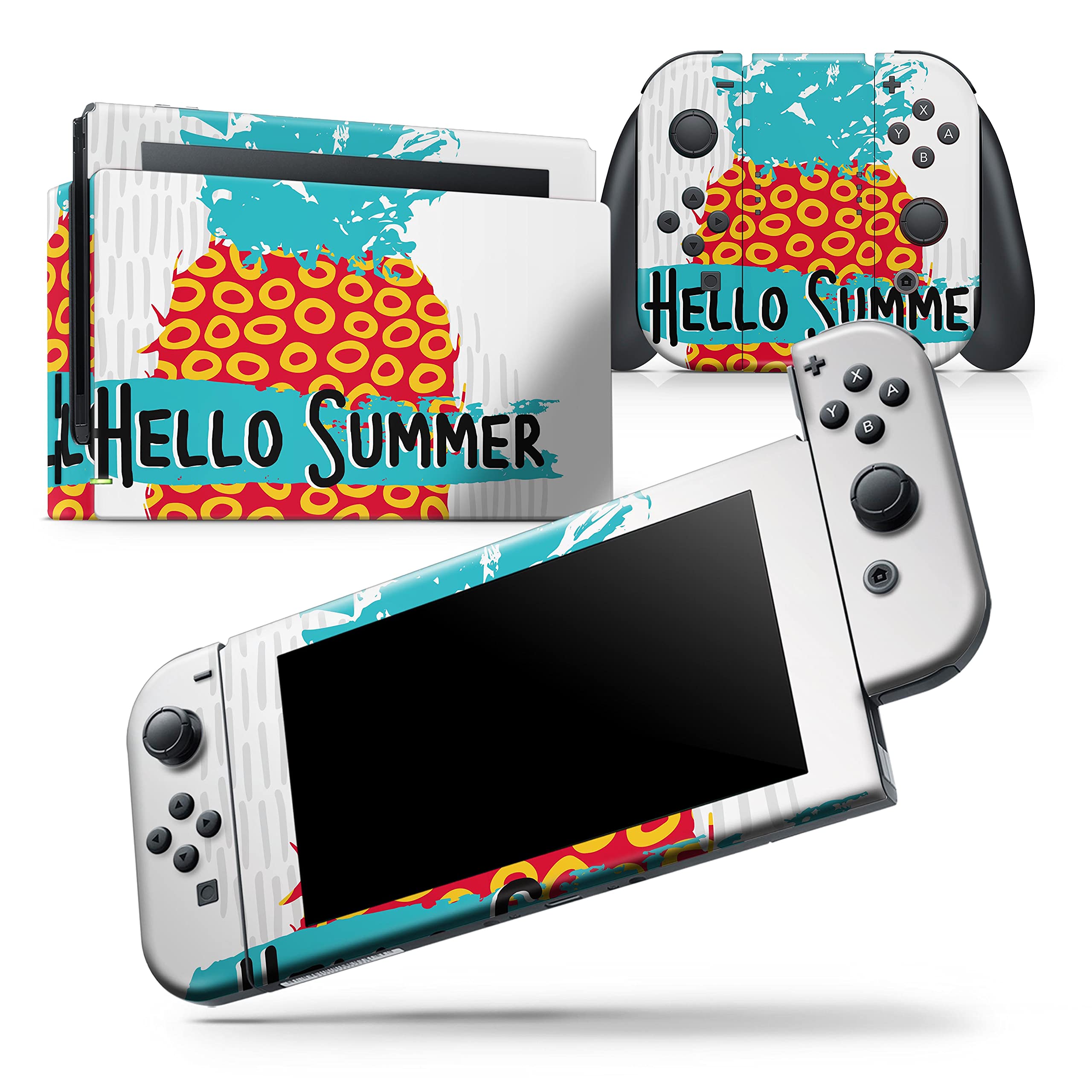 Nintendo Switch Lite Skin Decal - Protective Scratch-Resistant Removable Vinyl Wrap Cover - Retro Hello Summer Pineapple v2 Design - Perfect for Gaming Protection & Personalization