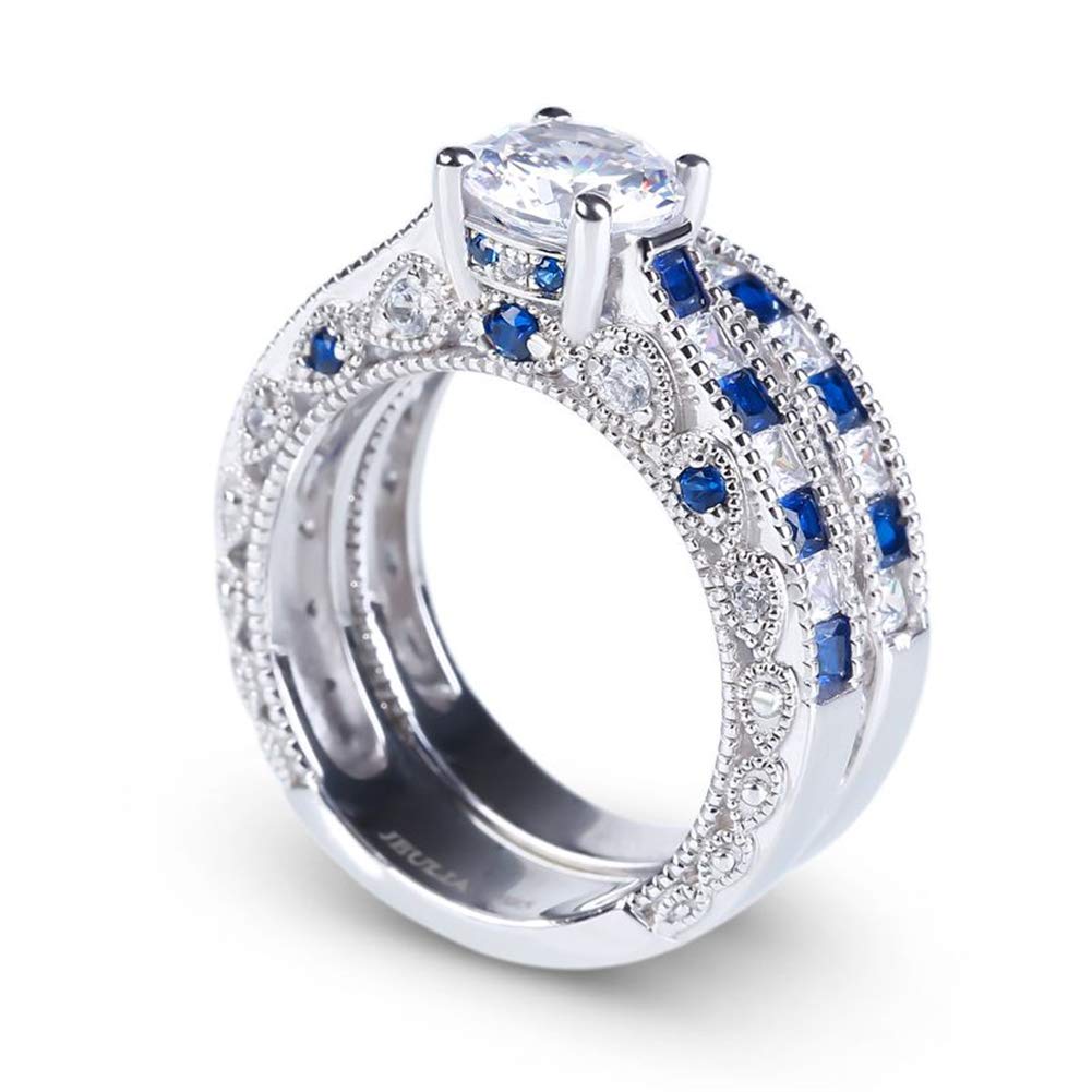 Jeulia CZ Solitaire Engagement Rings for Women - Halo Vintage Round Cut Sterling Silver Wedding Band Set with Jewelry Box - Perfect for Anniversary, Promise, and Bridal Jewelry Gifts